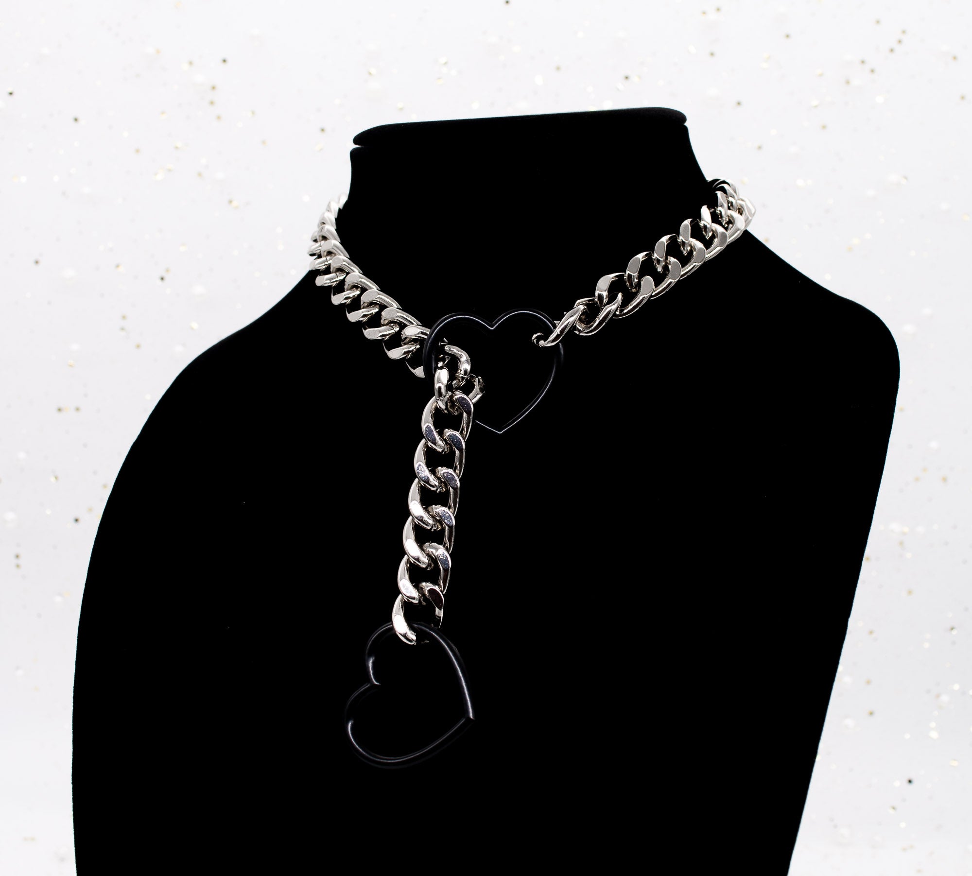 Silver and Black Heart Slip Chain Collar