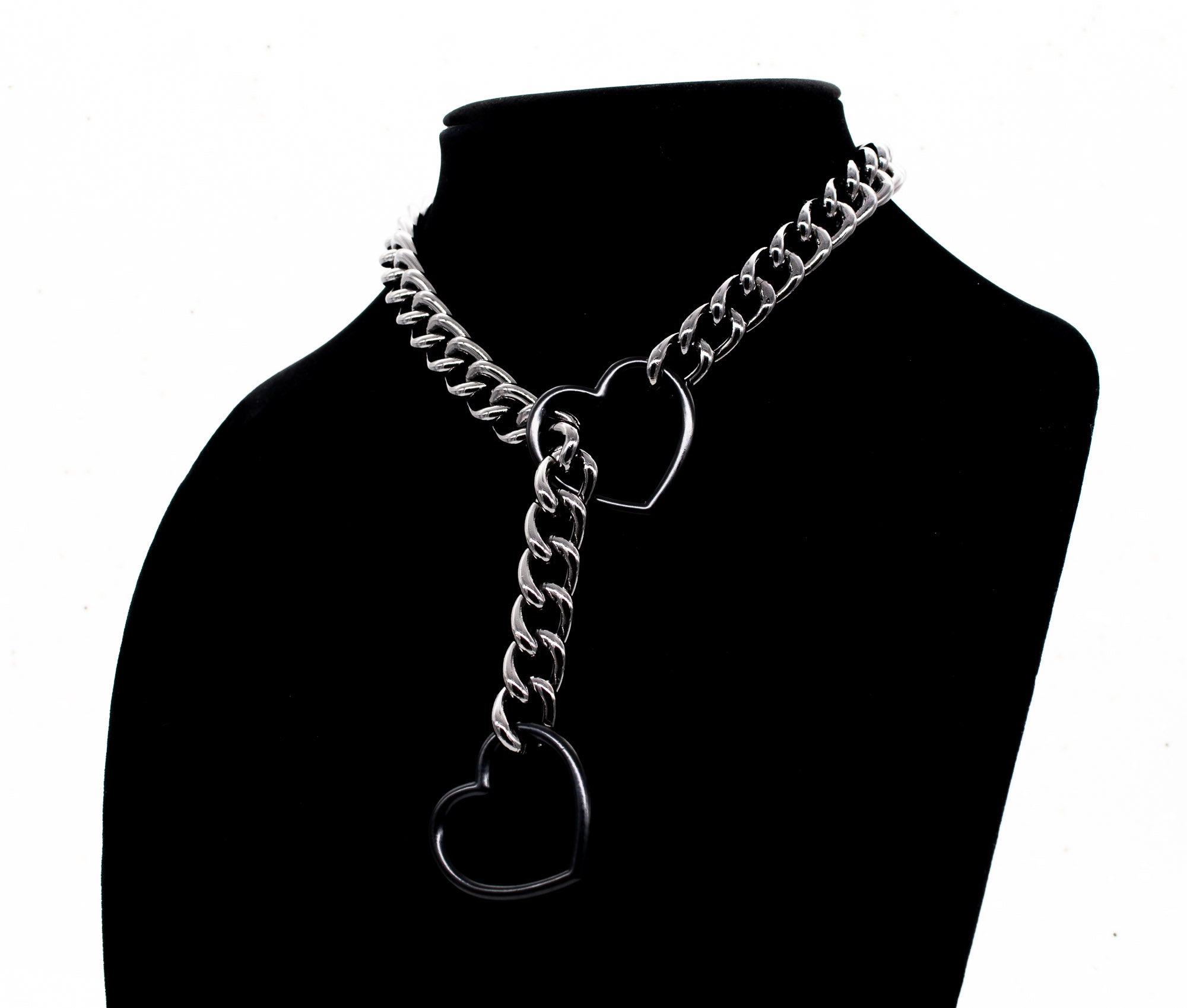 Gunmetal and Black Heart Slip Chain Collar
