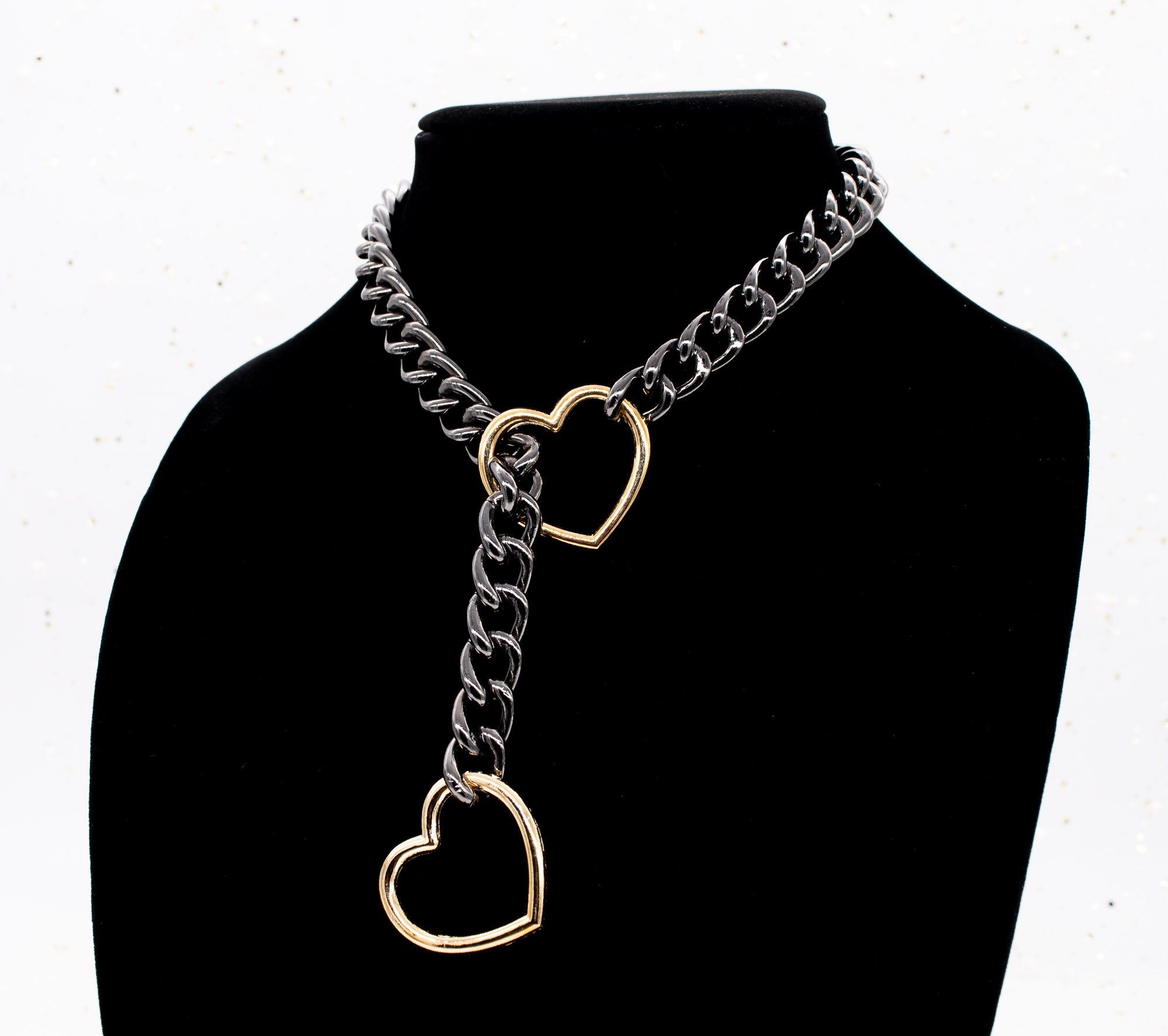 Gunmetal and Gold Heart Slip Chain Collar
