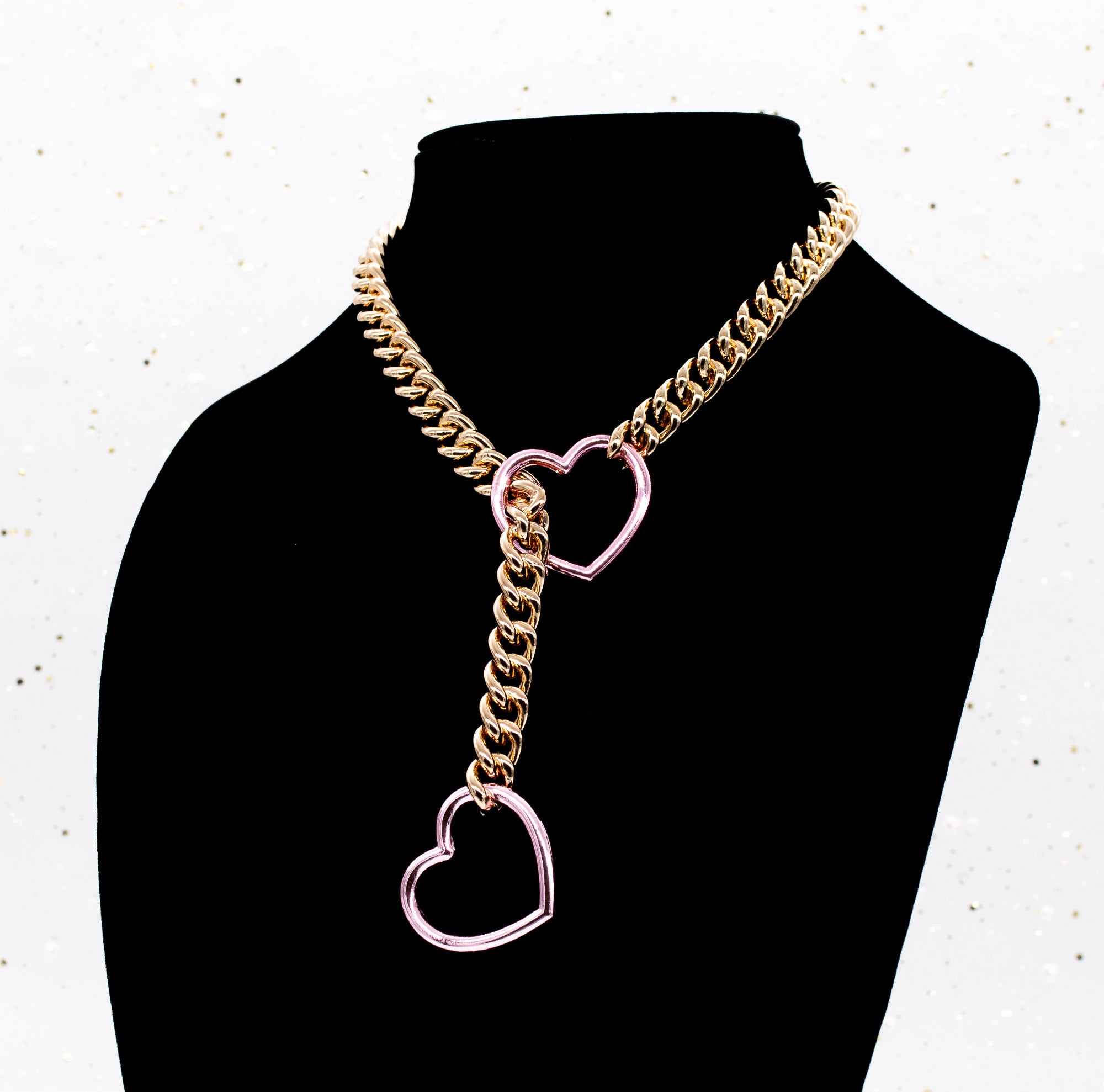 Gold & Pink Heart Slip Chain Collar