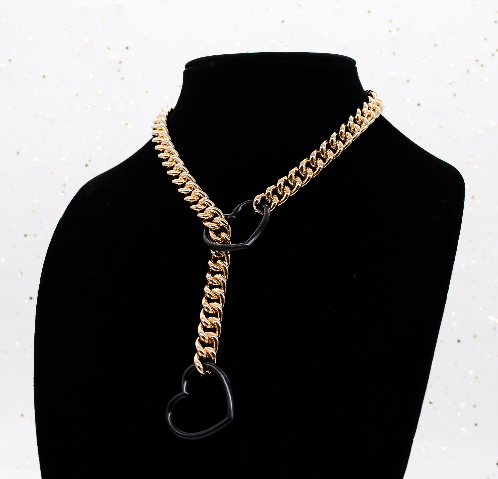 Gold & Black Heart Slip Chain Collar