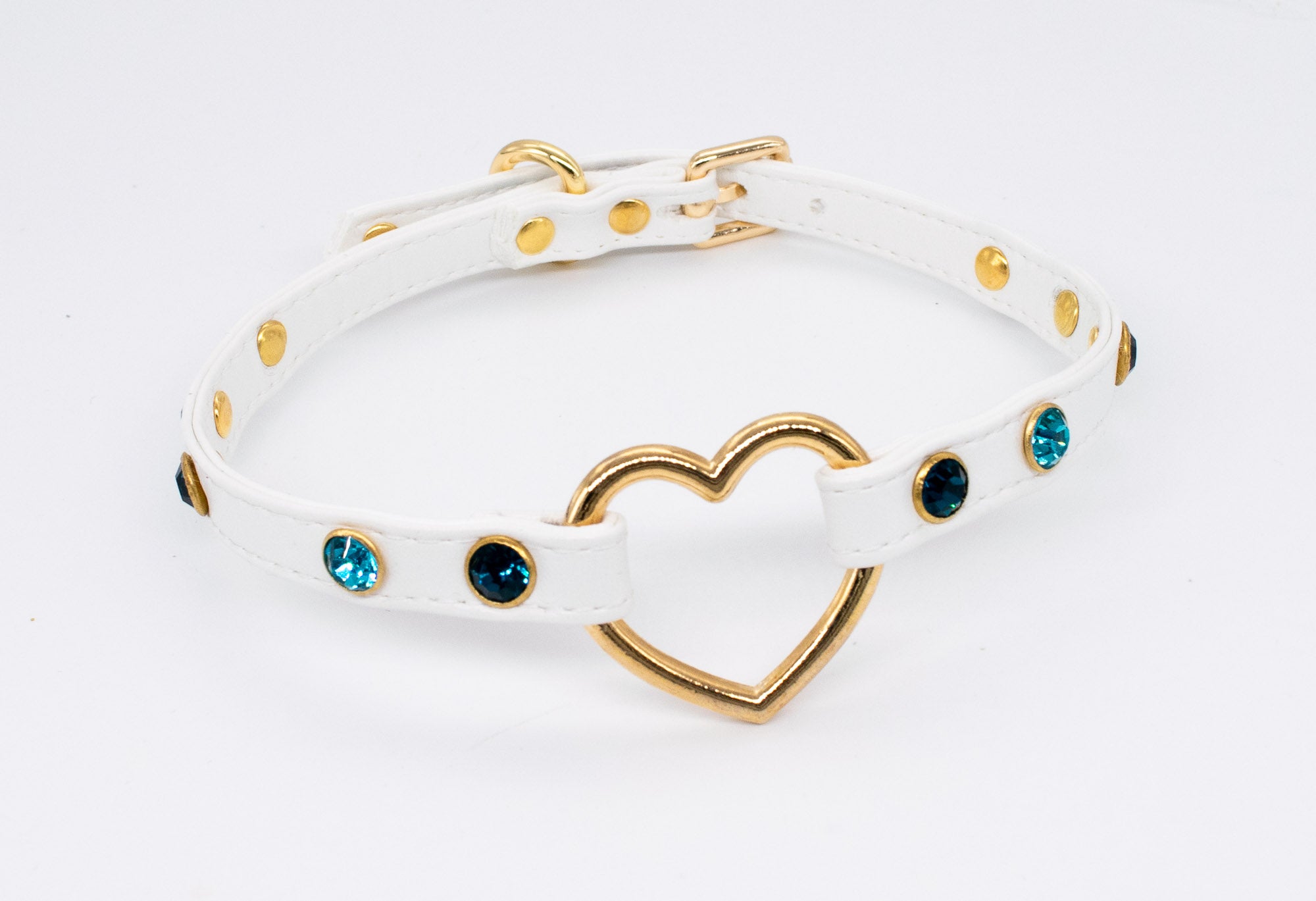 3/8" White Jeweled Vegan Leather Collar