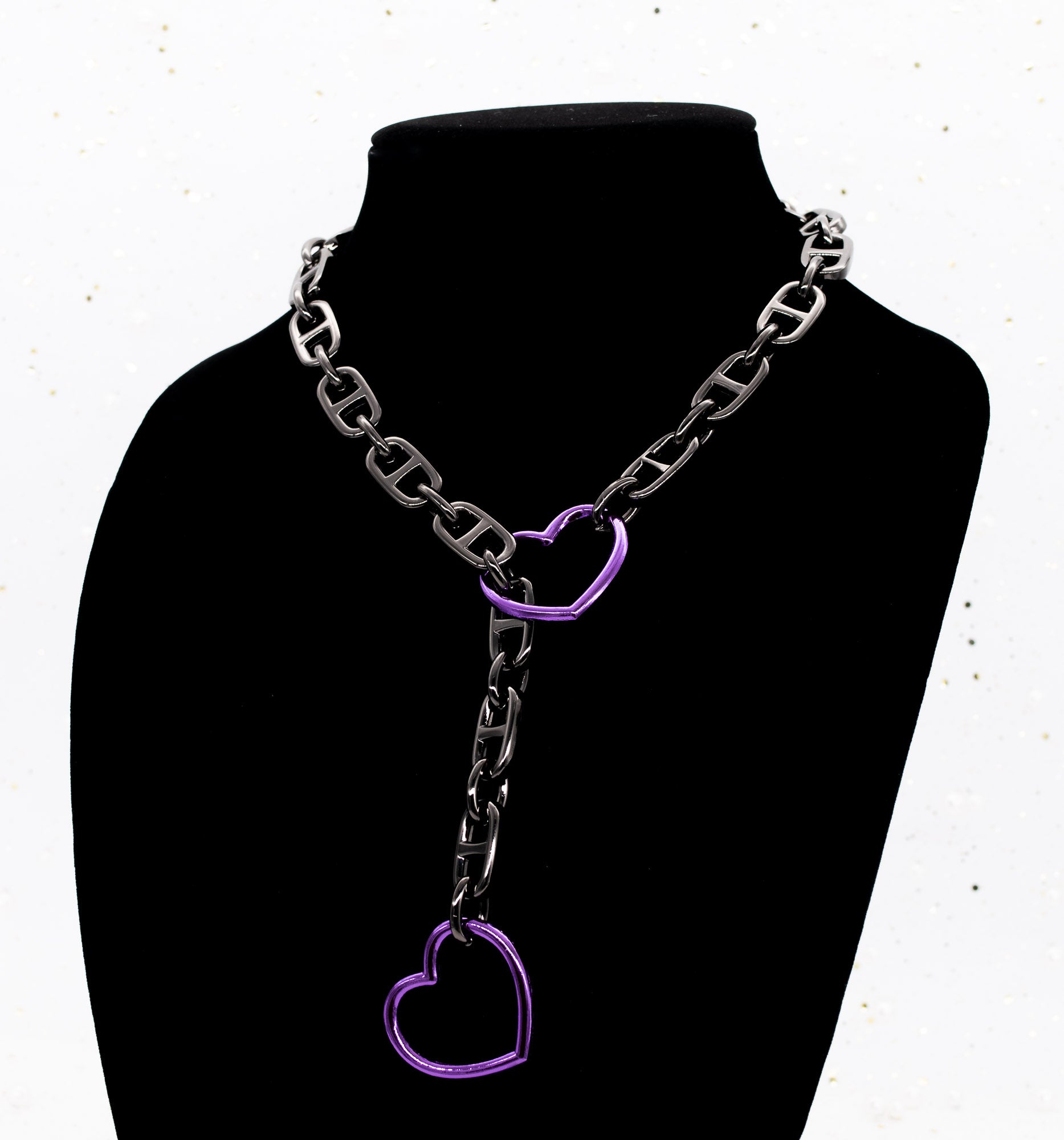 Chunky Gunmetal Purple Heart Slip Chain Collar
