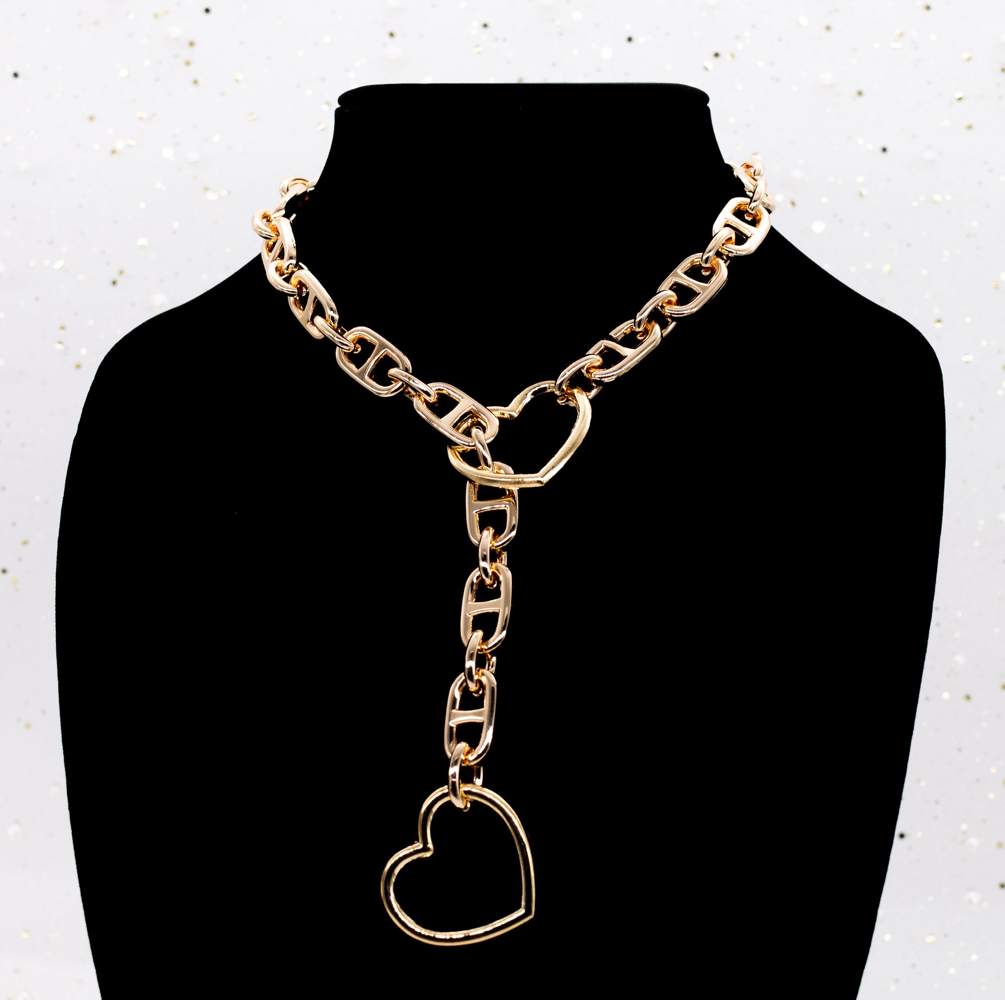Chunky Gold Heart Slip Chain Collar