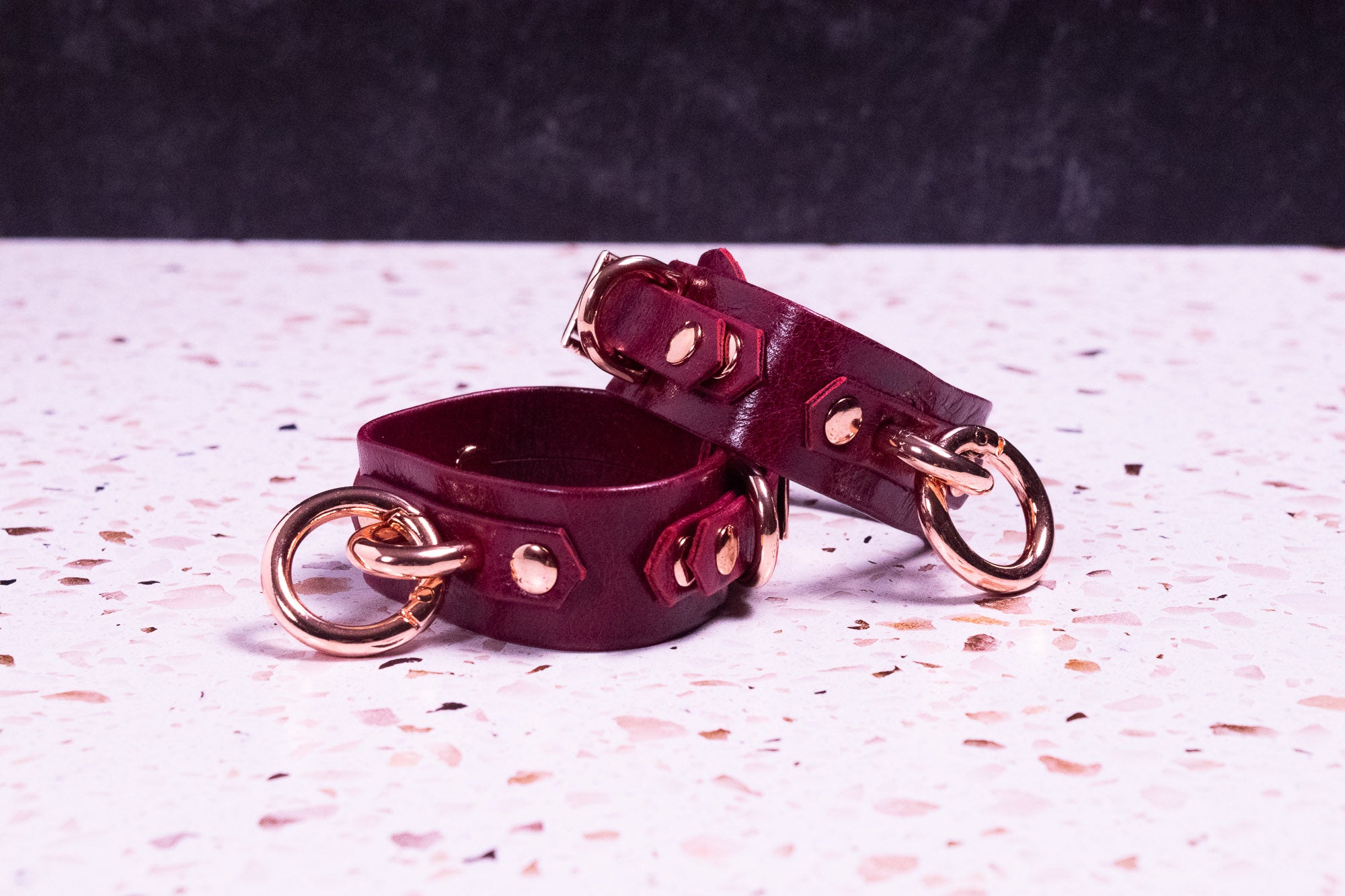 Made-to-order Rose Gold & Cherry Leather Cuffs _ LIMITED _