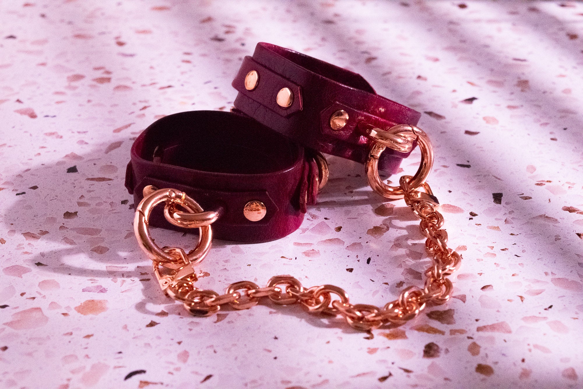 Made-to-order Rose Gold & Cherry Leather Cuffs _ LIMITED _