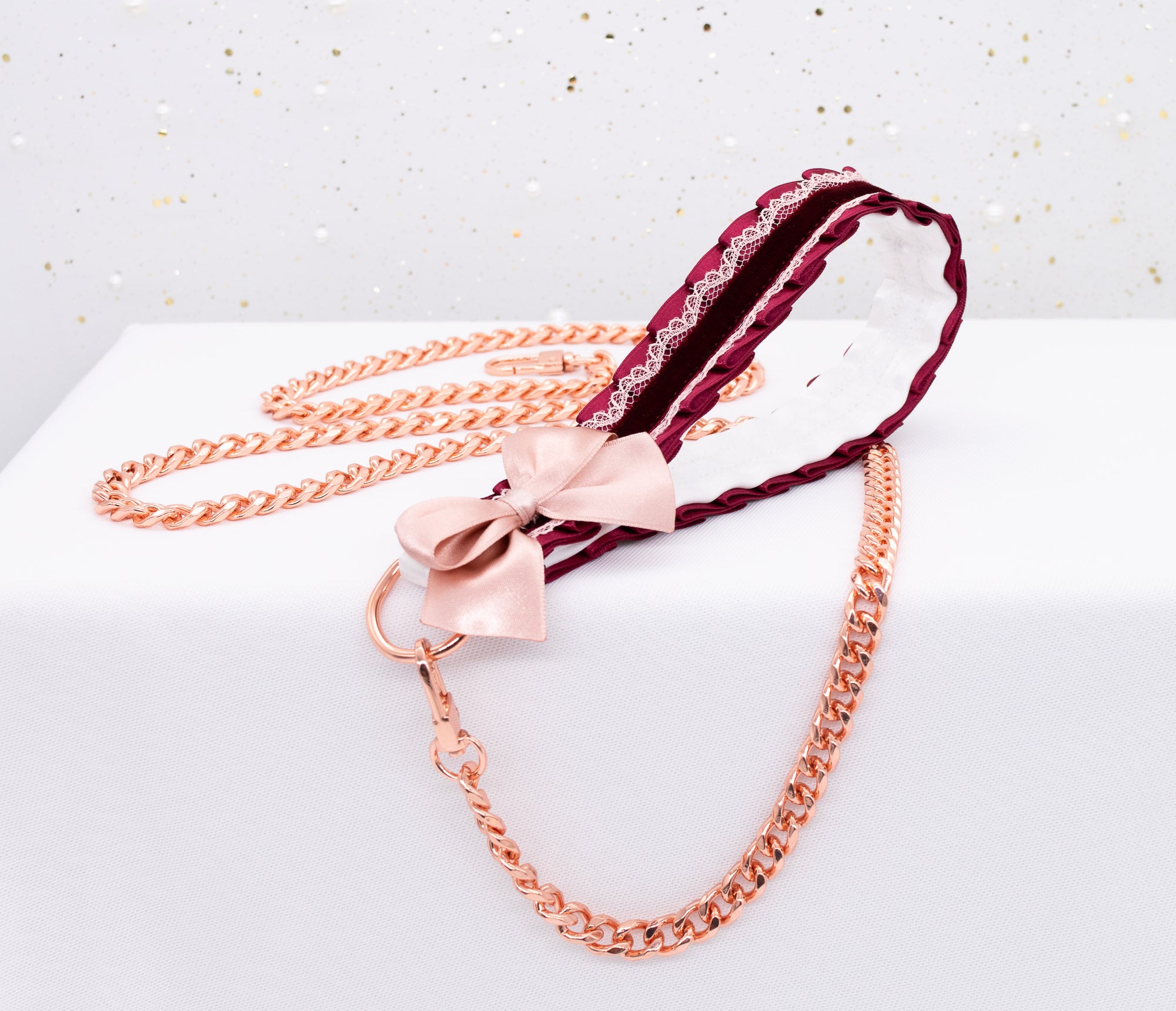 Burgundy Velvet and Rose Gold Luxury BDSM Leash