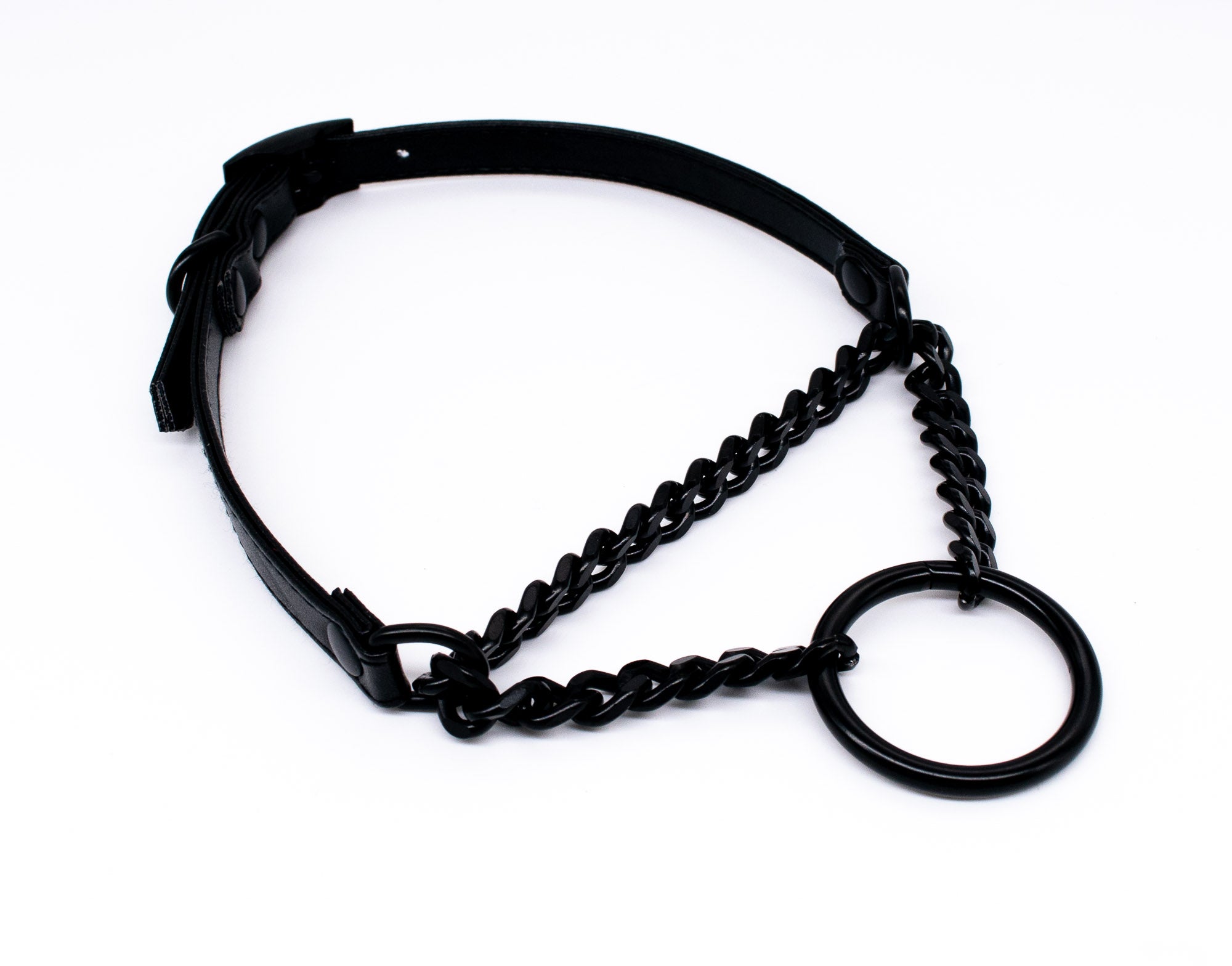 3/8" Large O Ring Black Vegan Leather Martingale Collar
