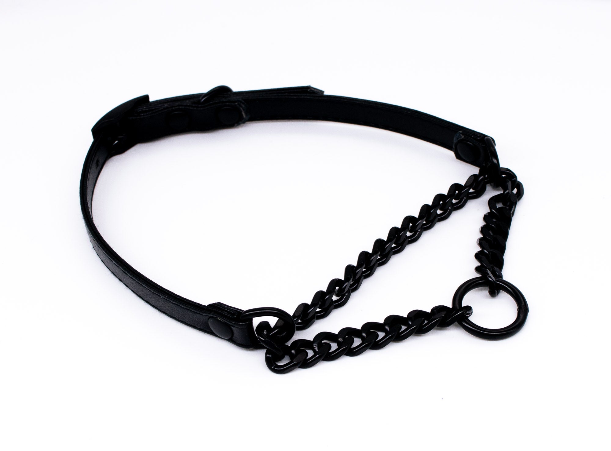 3/8" Mini O Ring Black Vegan Leather Martingale Collar