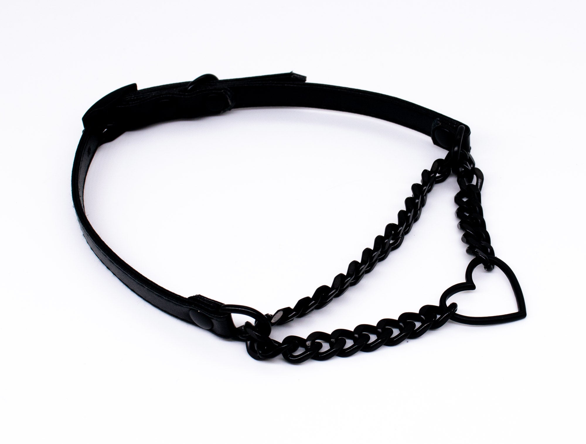 3/8" Petite Heart Ring Black Vegan Leather Martingale Collar