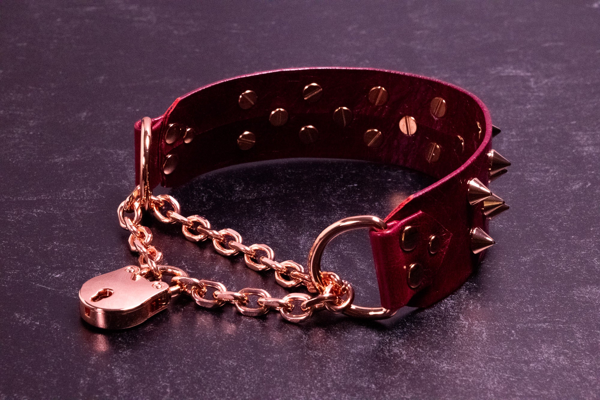 13" Spiked Cherry Leather Martingale Collar _ LIMITED _