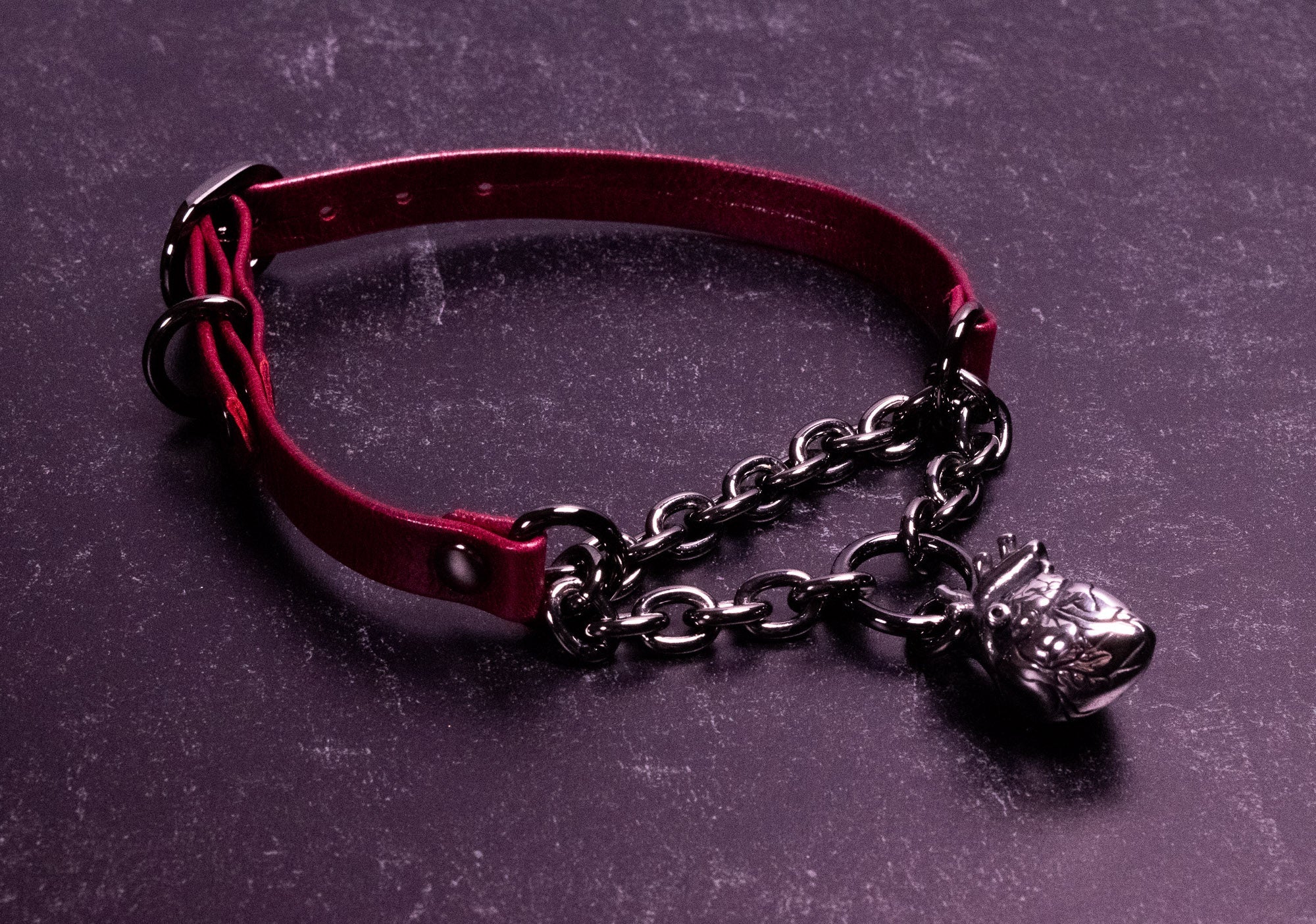15.5" - 18" ~ "My Heart Dropped" Cherry Leather Martingale Collar _ LIMITED _