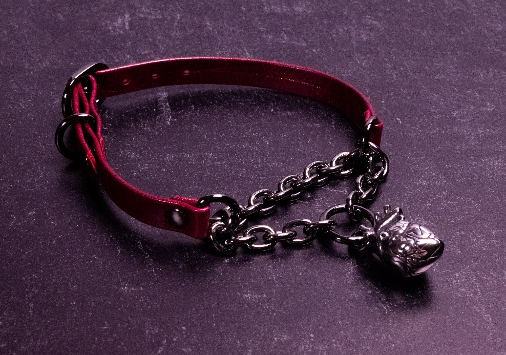 12.5" - 15" ~ "My Heart Dropped" Cherry Leather Martingale Collar _ LIMITED _