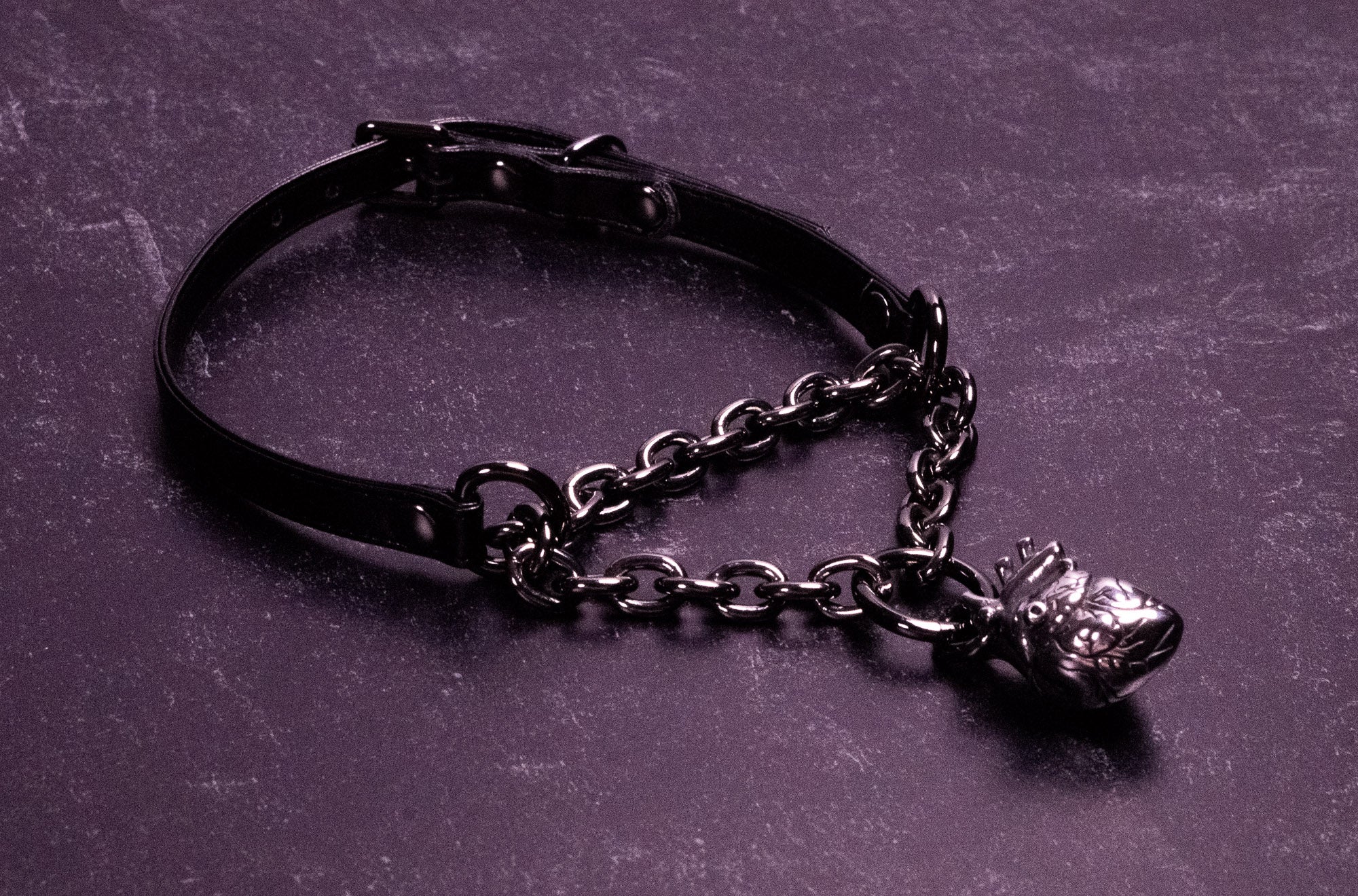 "Tethered Pulse" -  Black Vegan Leather Martingale Collar