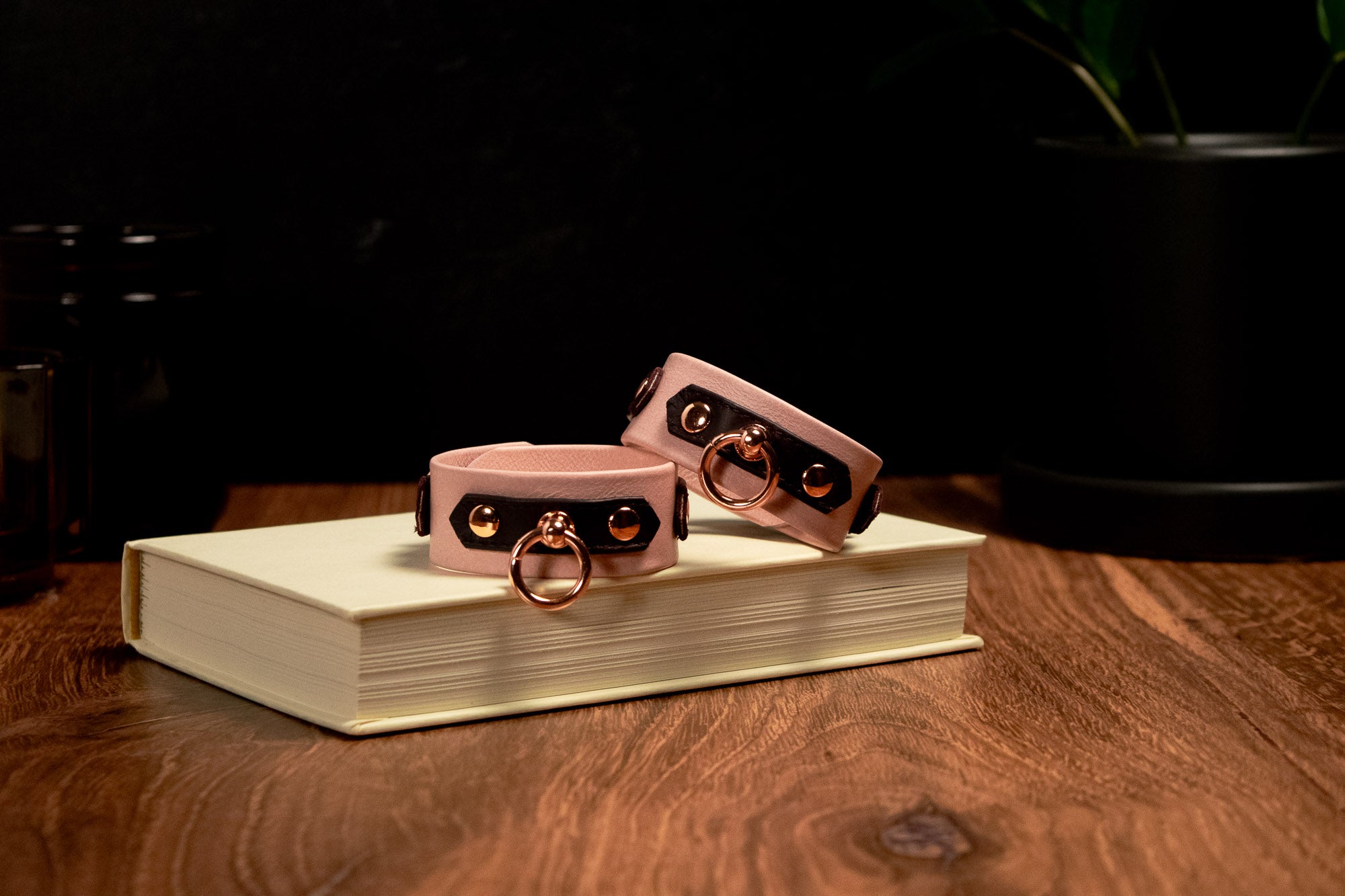6" - 8" Blush & Burgundy Leather Cuffs _ LIMITED _