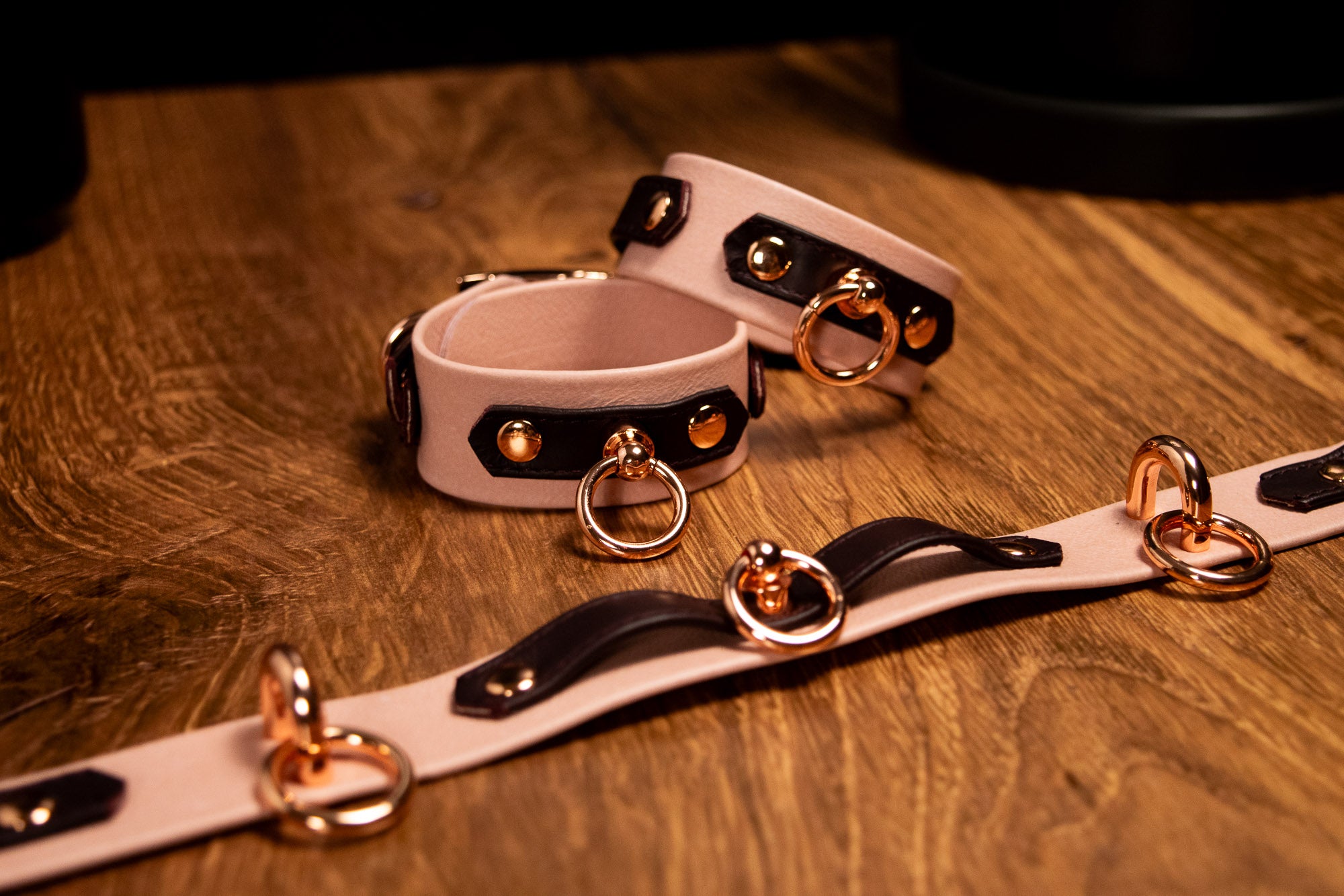 6" - 8" Blush & Burgundy Leather Cuffs _ LIMITED _