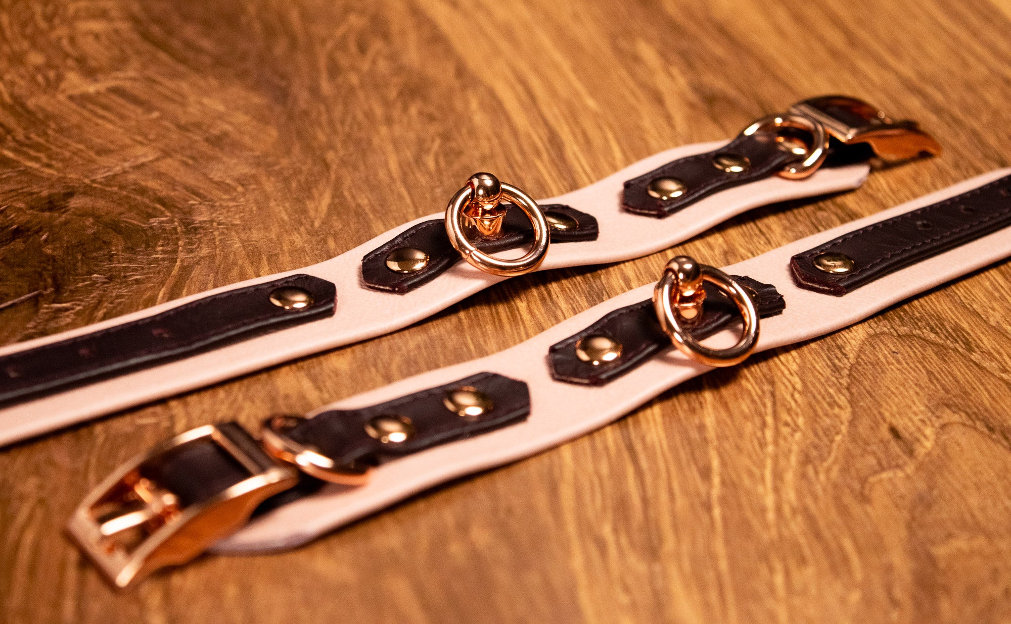 6" - 8" Blush & Burgundy Leather Cuffs _ LIMITED _