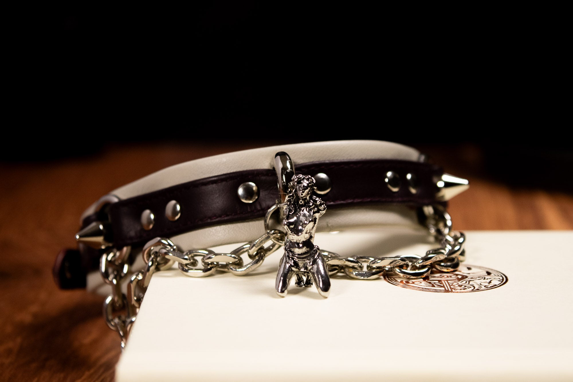 13.5" - 16" Mushroom & Burgundy Bondage Leather Collar _ LIMITED _