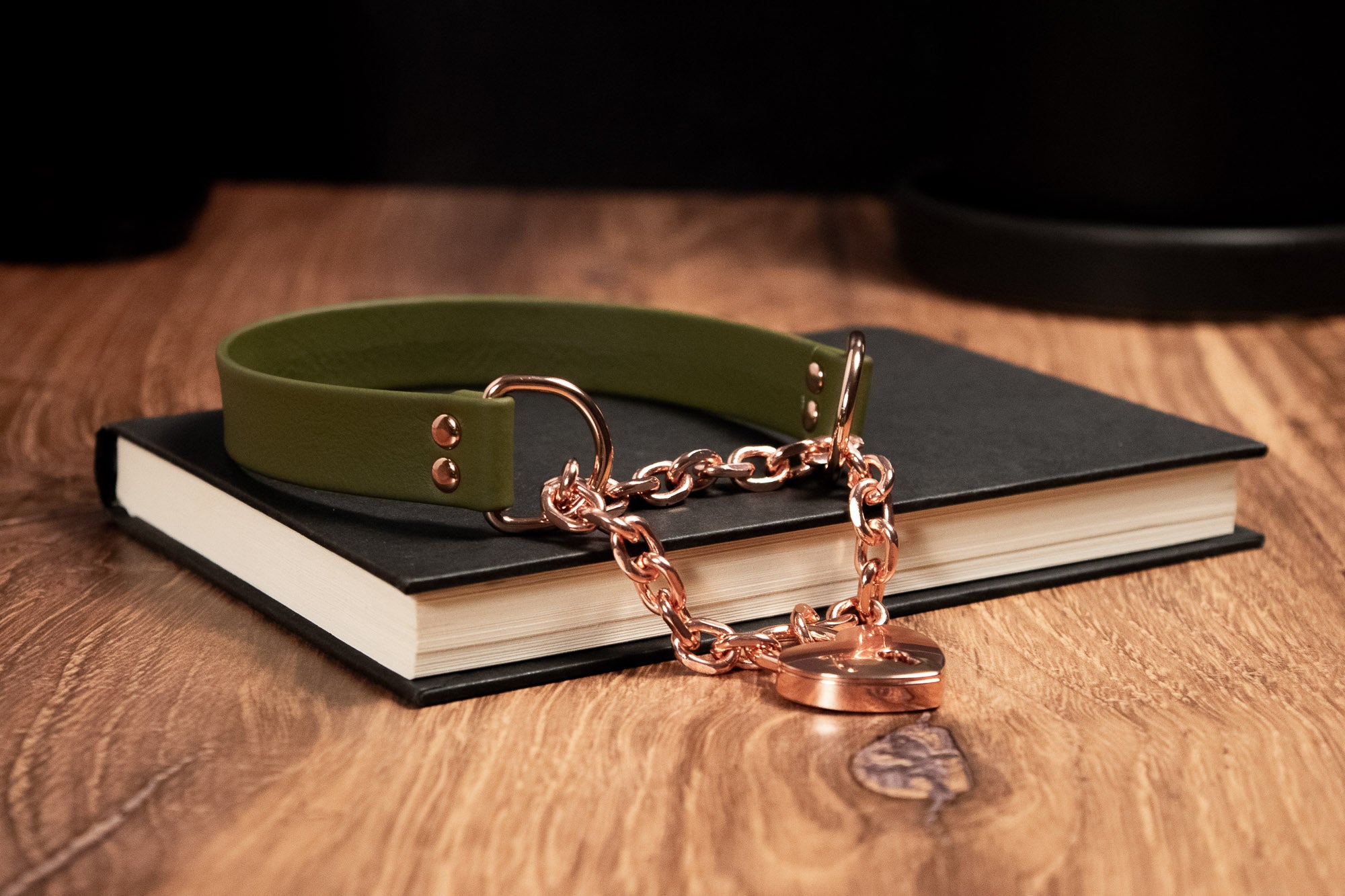 13.5" Olive Leather Martingale Collar _ LIMITED _
