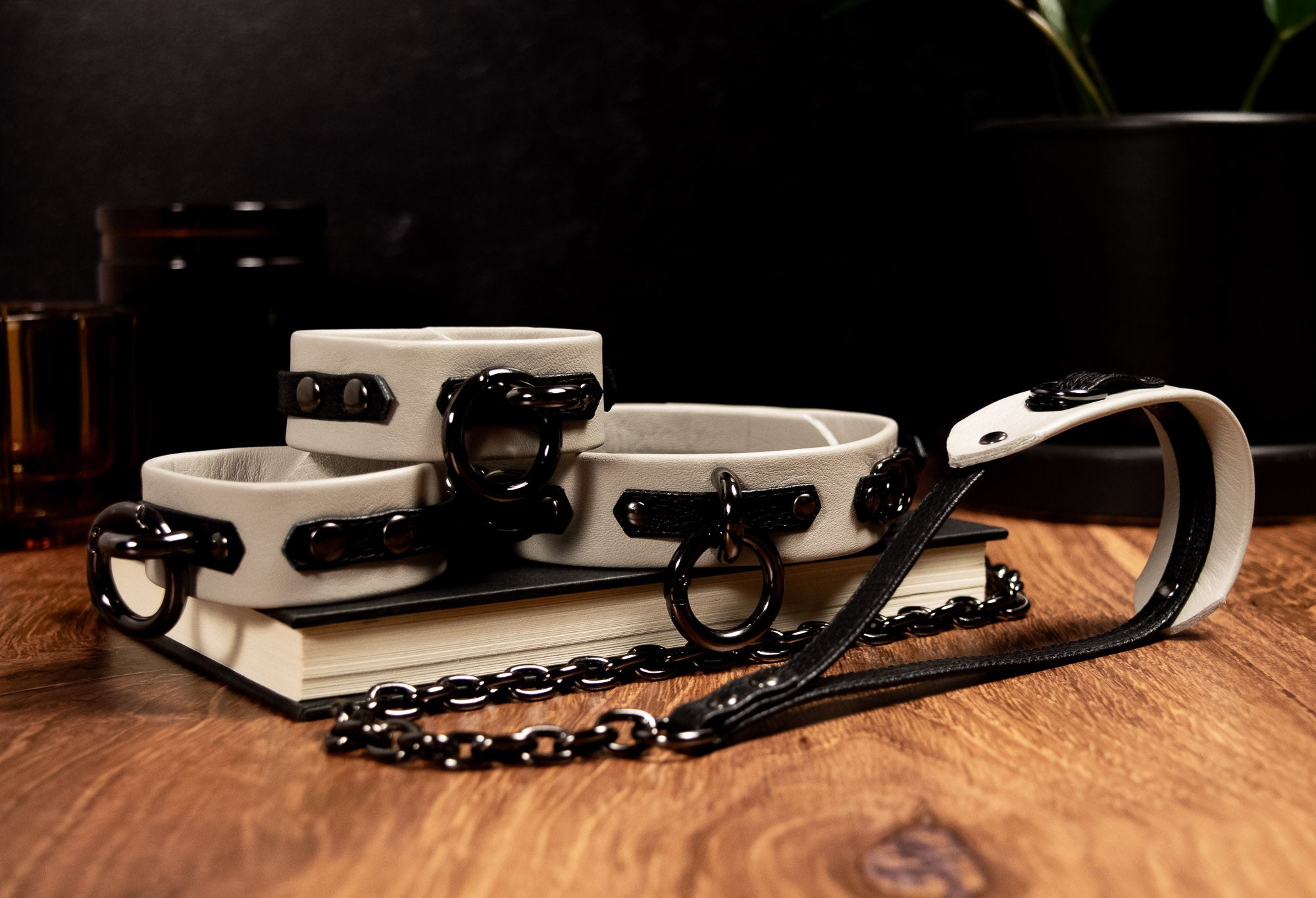 6" - 8" Gunmetal Black & Mushroom Leather Cuffs _ LIMITED _