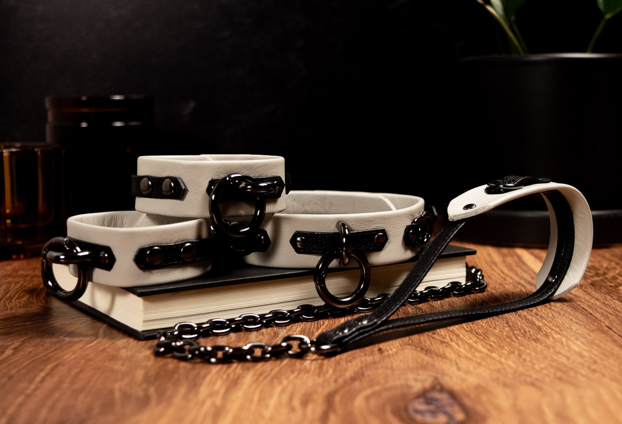 MADE TO ORDER Gunmetal Black & Mushroom Leather Cuffs _ LIMITED _