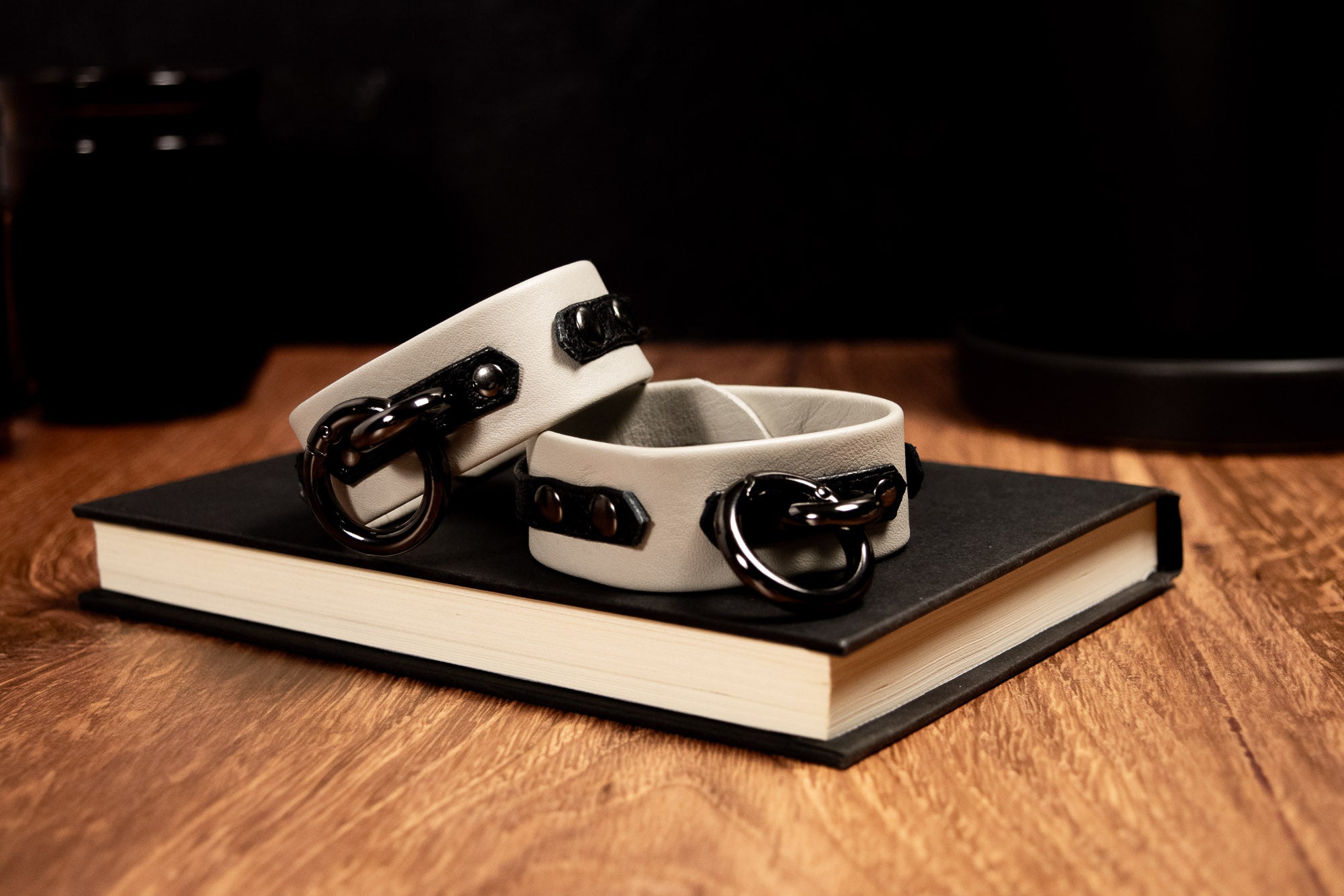 MADE TO ORDER Gunmetal Black & Mushroom Leather Cuffs _ LIMITED _
