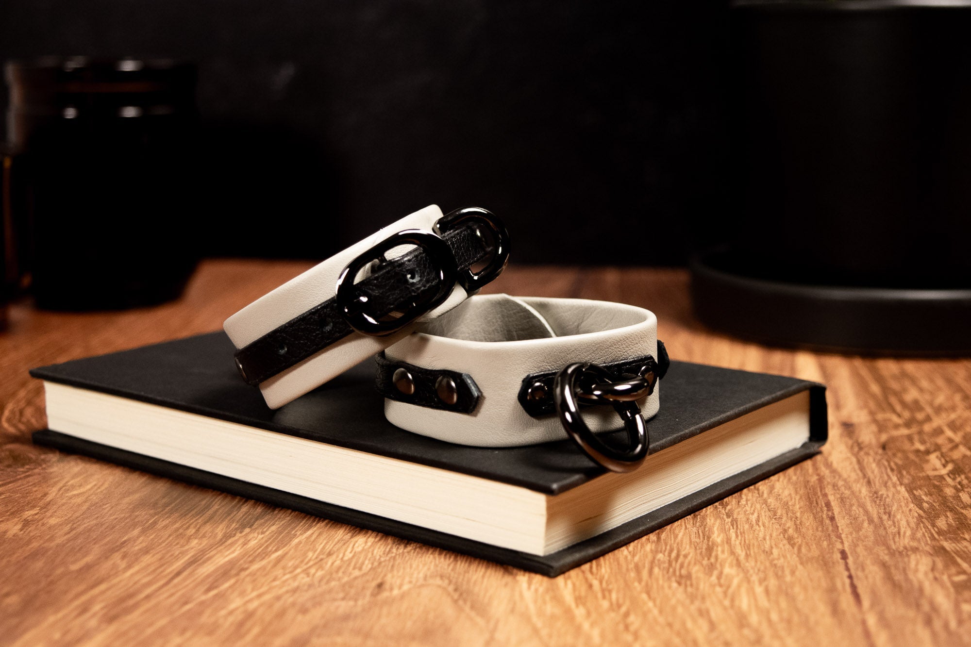 MADE TO ORDER Gunmetal Black & Mushroom Leather Cuffs _ LIMITED _
