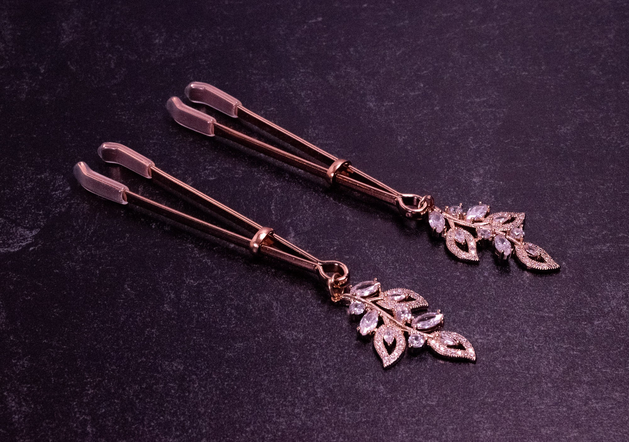 Deluxe Crystal Tweezer Nipple Clamps in Rose Gold