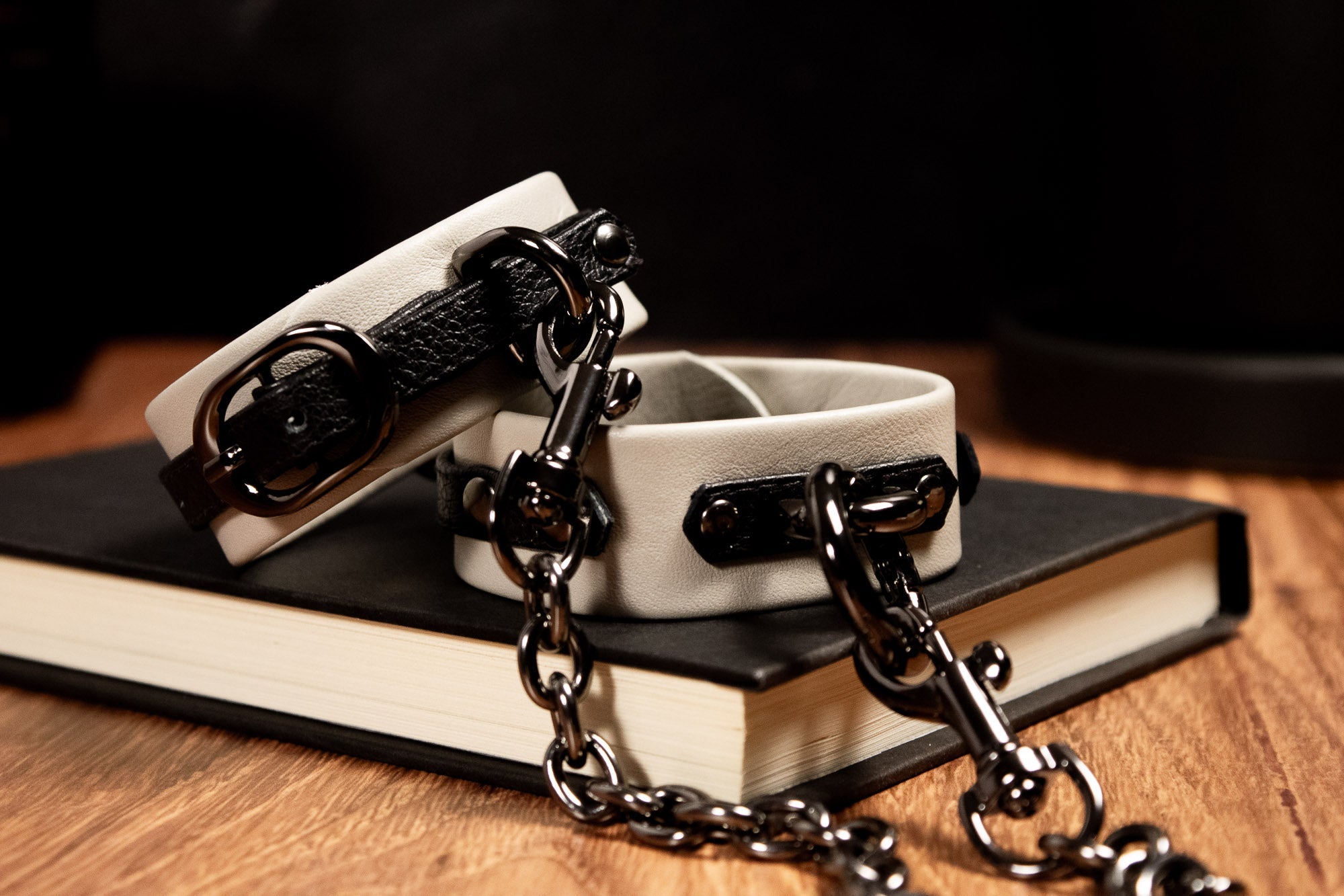 MADE TO ORDER Gunmetal Black & Mushroom Leather Cuffs _ LIMITED _