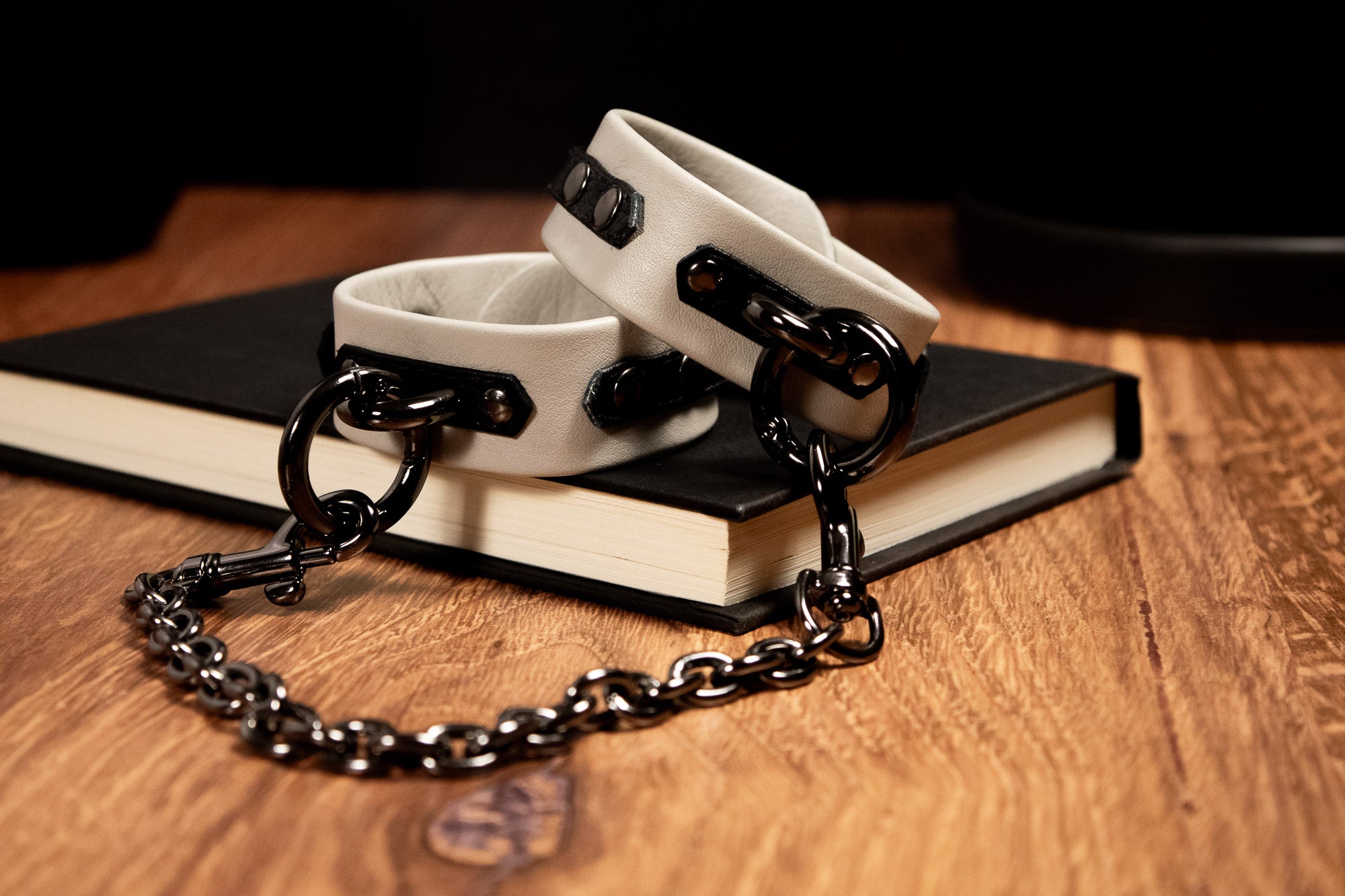 6" - 8" Gunmetal Black & Mushroom Leather Cuffs _ LIMITED _
