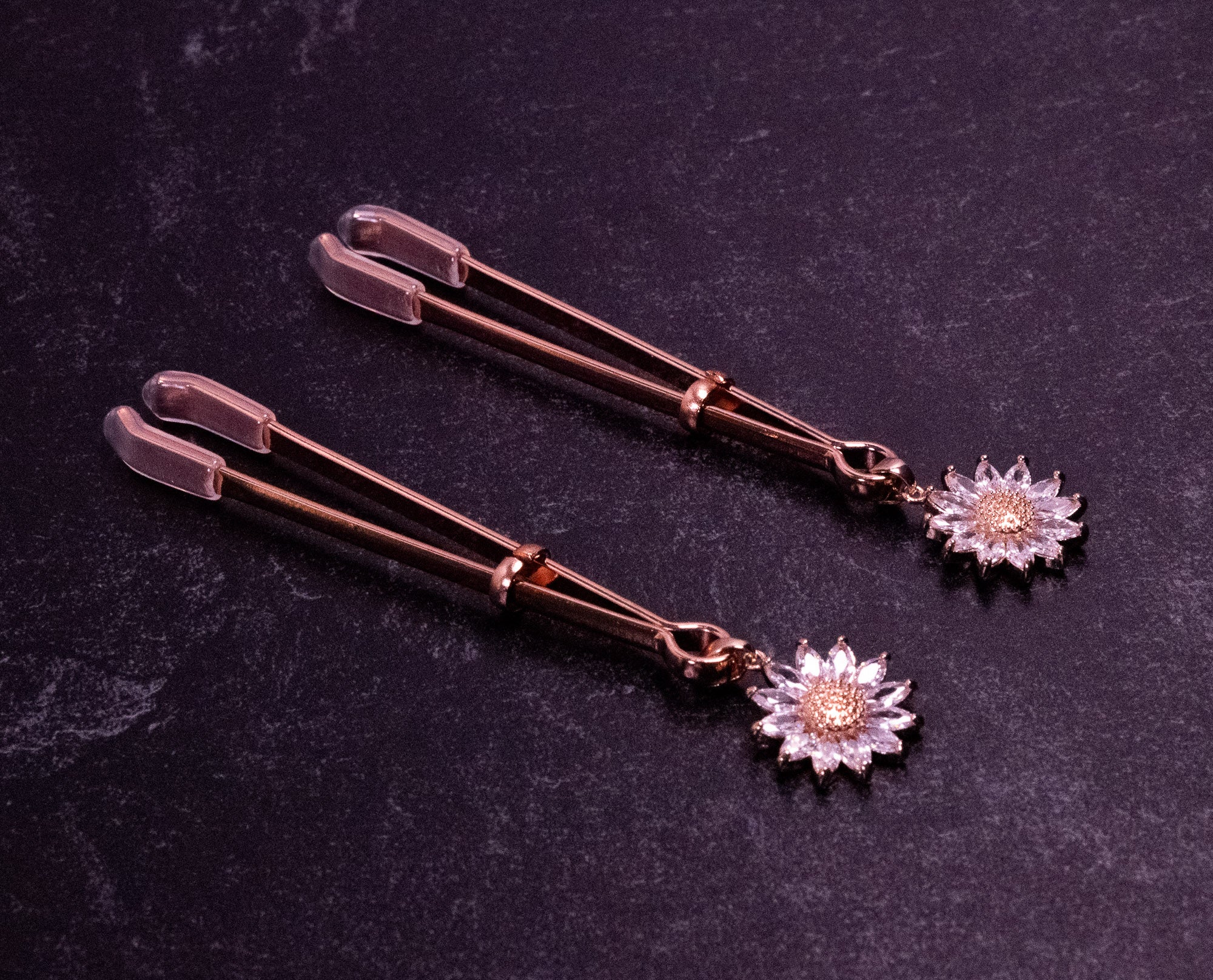 Deluxe Sunflower Tweezer Nipple Clamps in Rose Gold