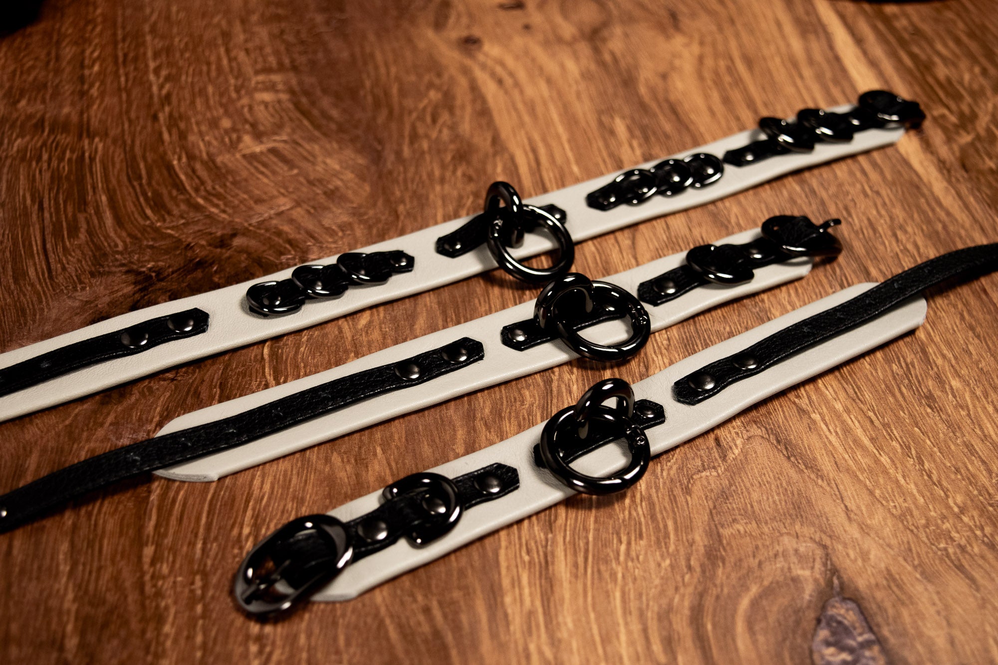 6" - 8" Gunmetal Black & Mushroom Leather Cuffs _ LIMITED _