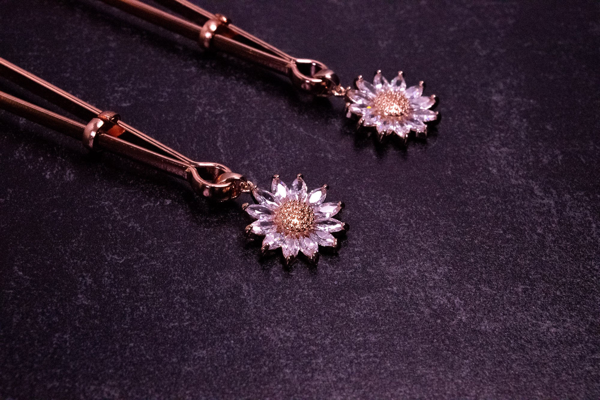 Deluxe Sunflower Tweezer Nipple Clamps in Rose Gold