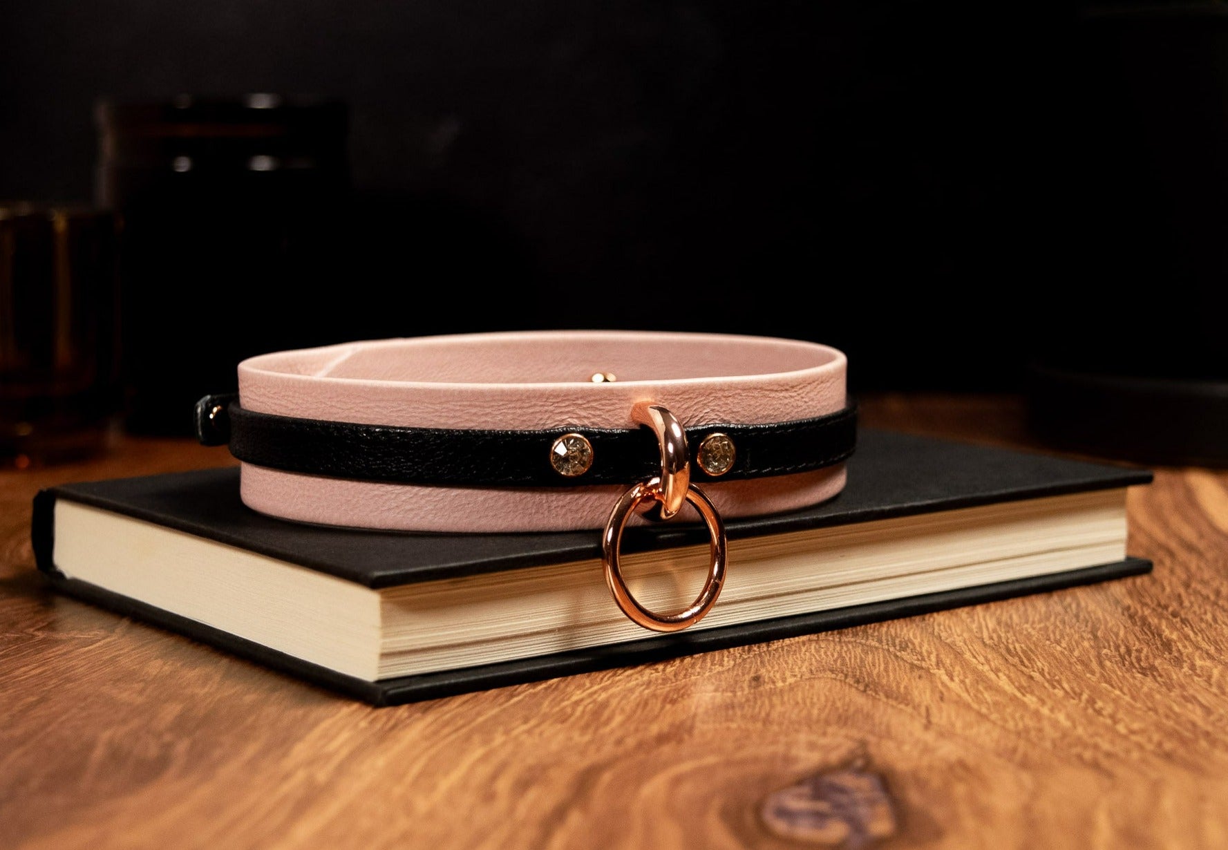 13" - 15.5" Blush & Black Leather Collar _ LIMITED _