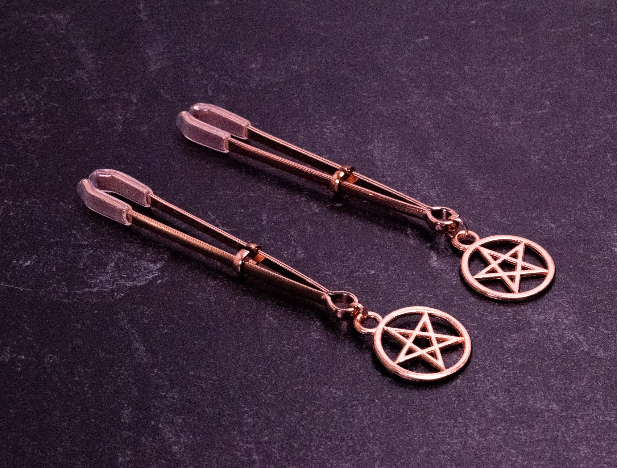 Pentacle Tweezer Nipple Clamps in Rose Gold