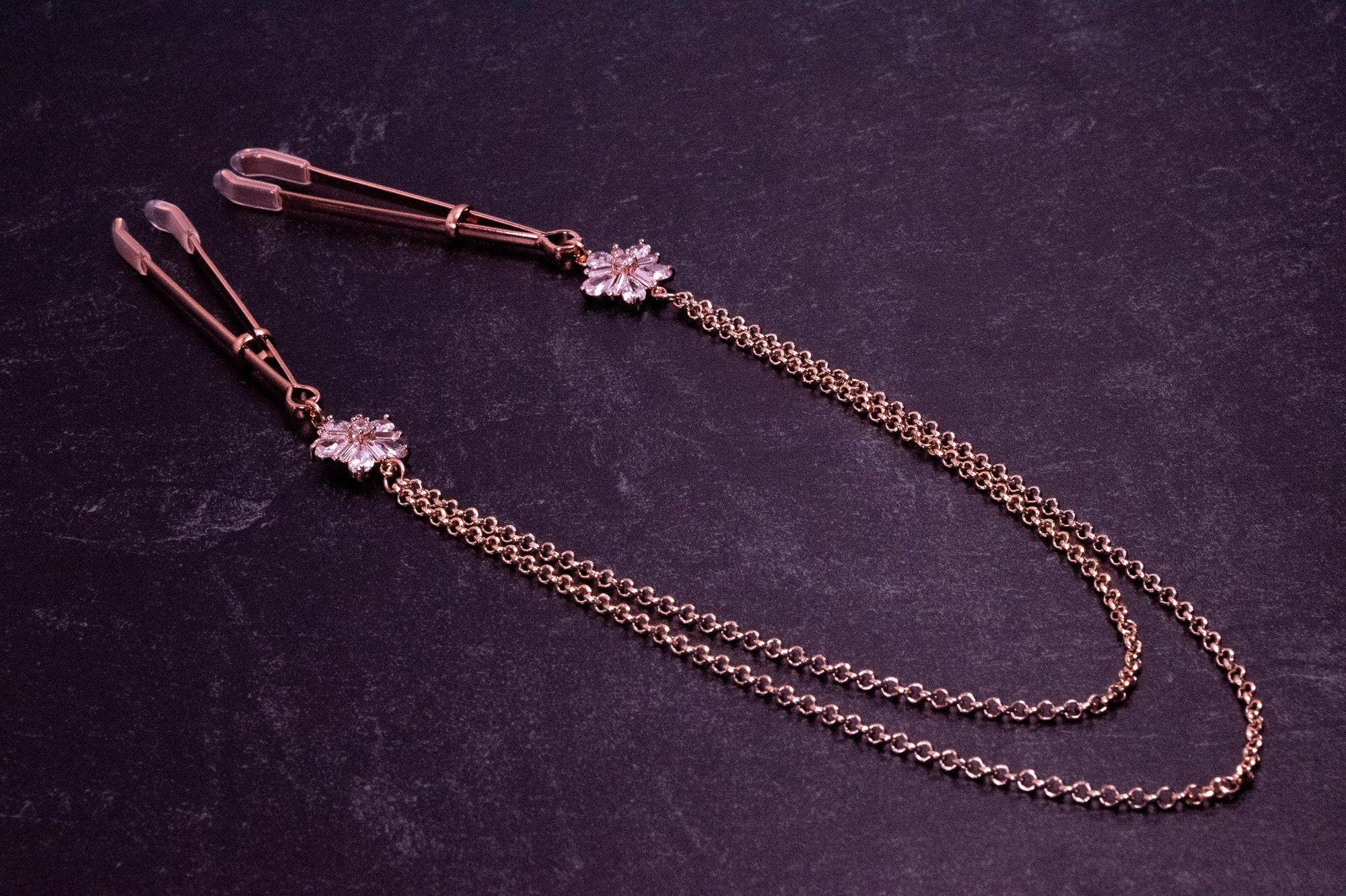 Deluxe Florals & Chain Tweezer Nipple Clamps in Rose Gold