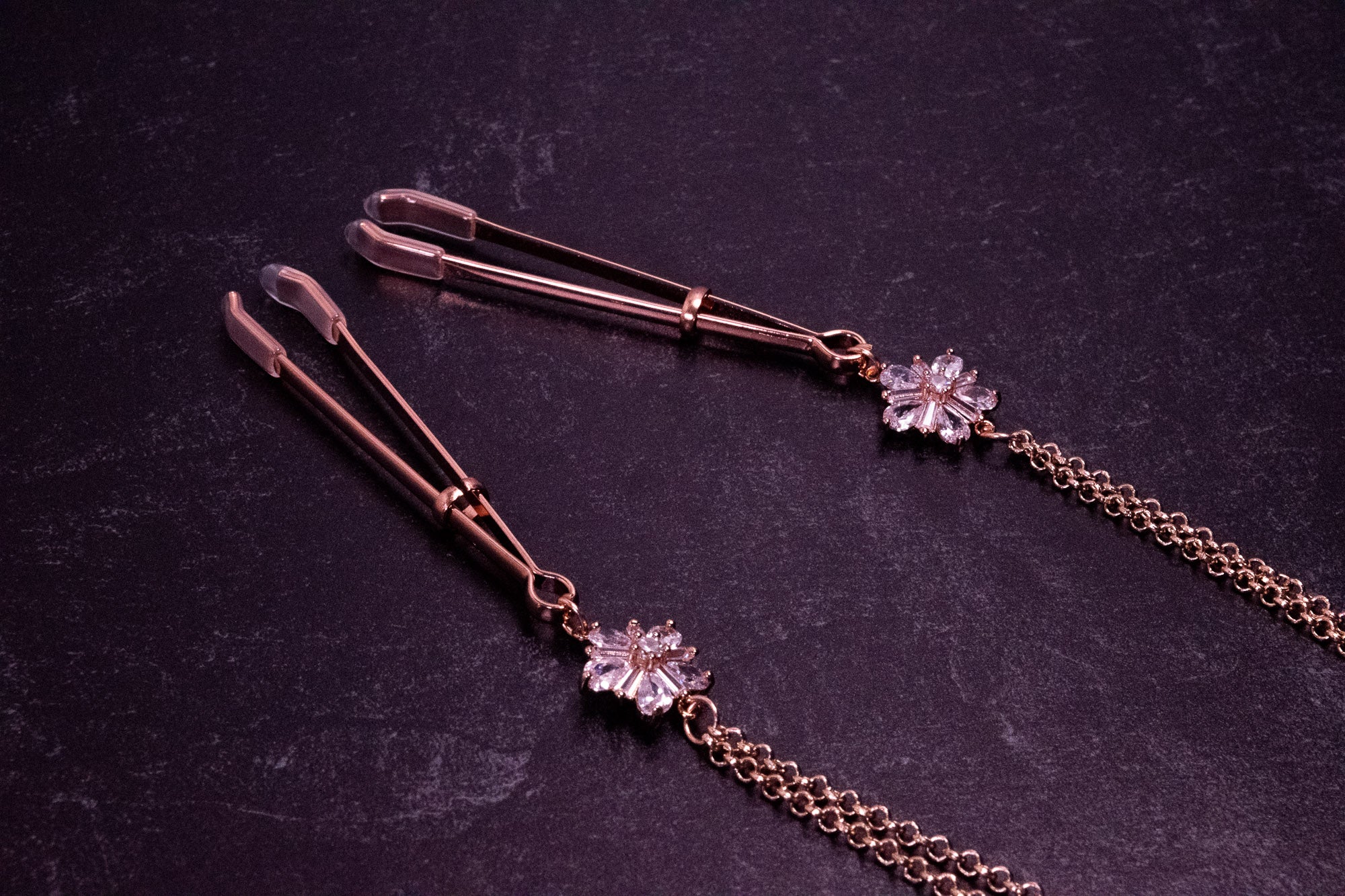 Deluxe Florals & Chain Tweezer Nipple Clamps in Rose Gold