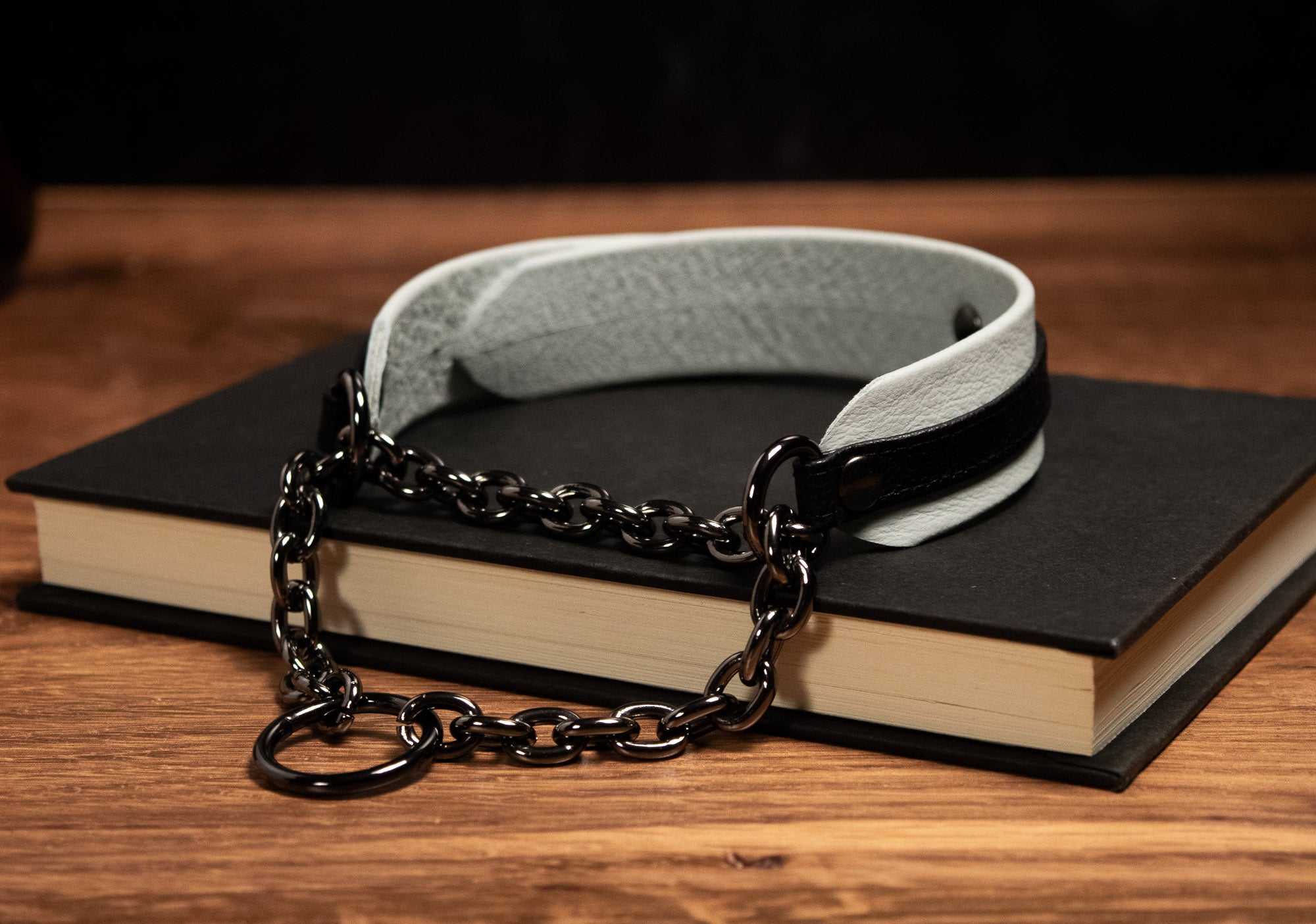 12" - 14.5" Gunmetal Black & Slate Leather Martingale Collar _ LIMITED _