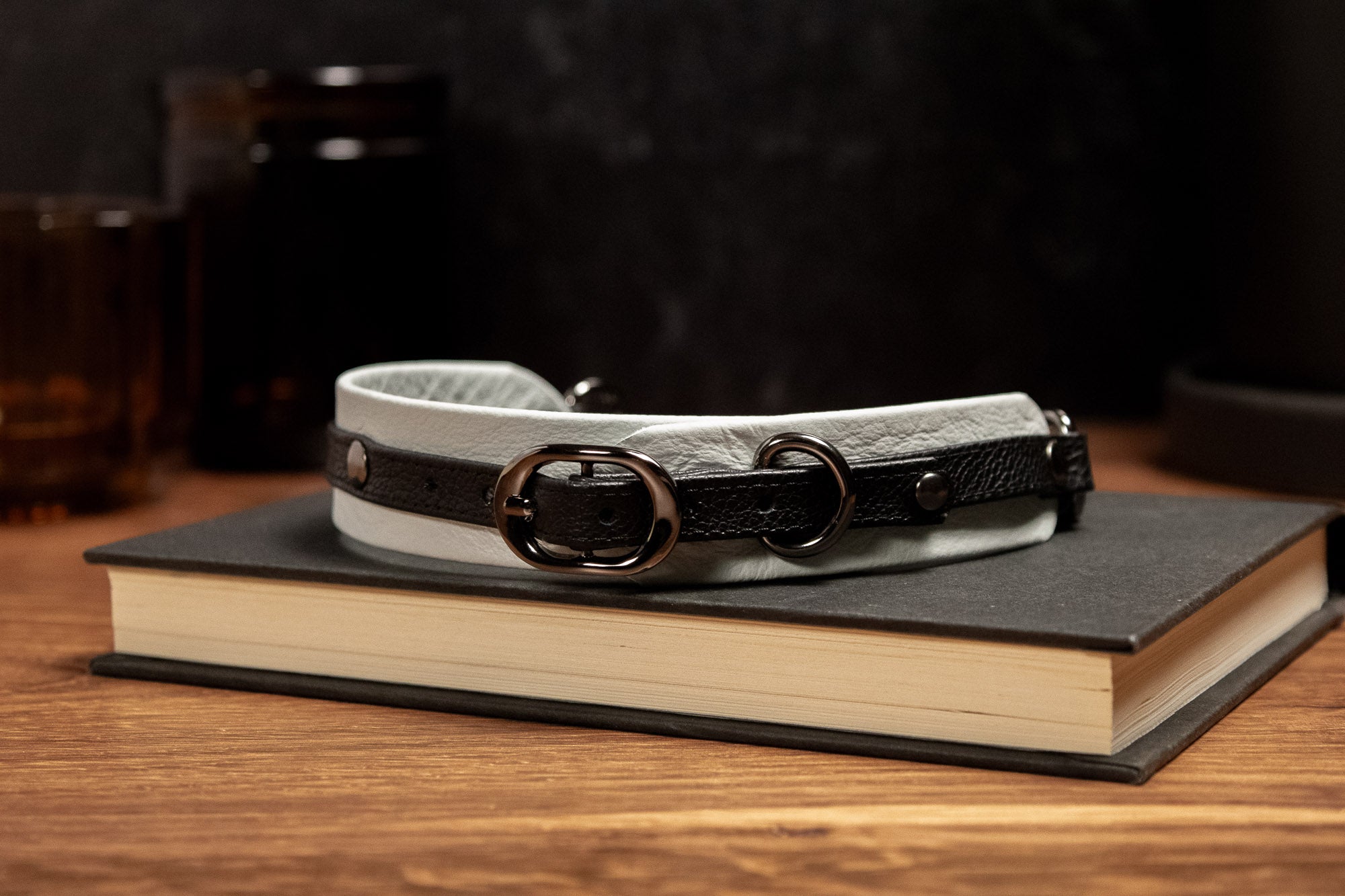 12" - 14.5" Gunmetal Black & Slate Leather Martingale Collar _ LIMITED _