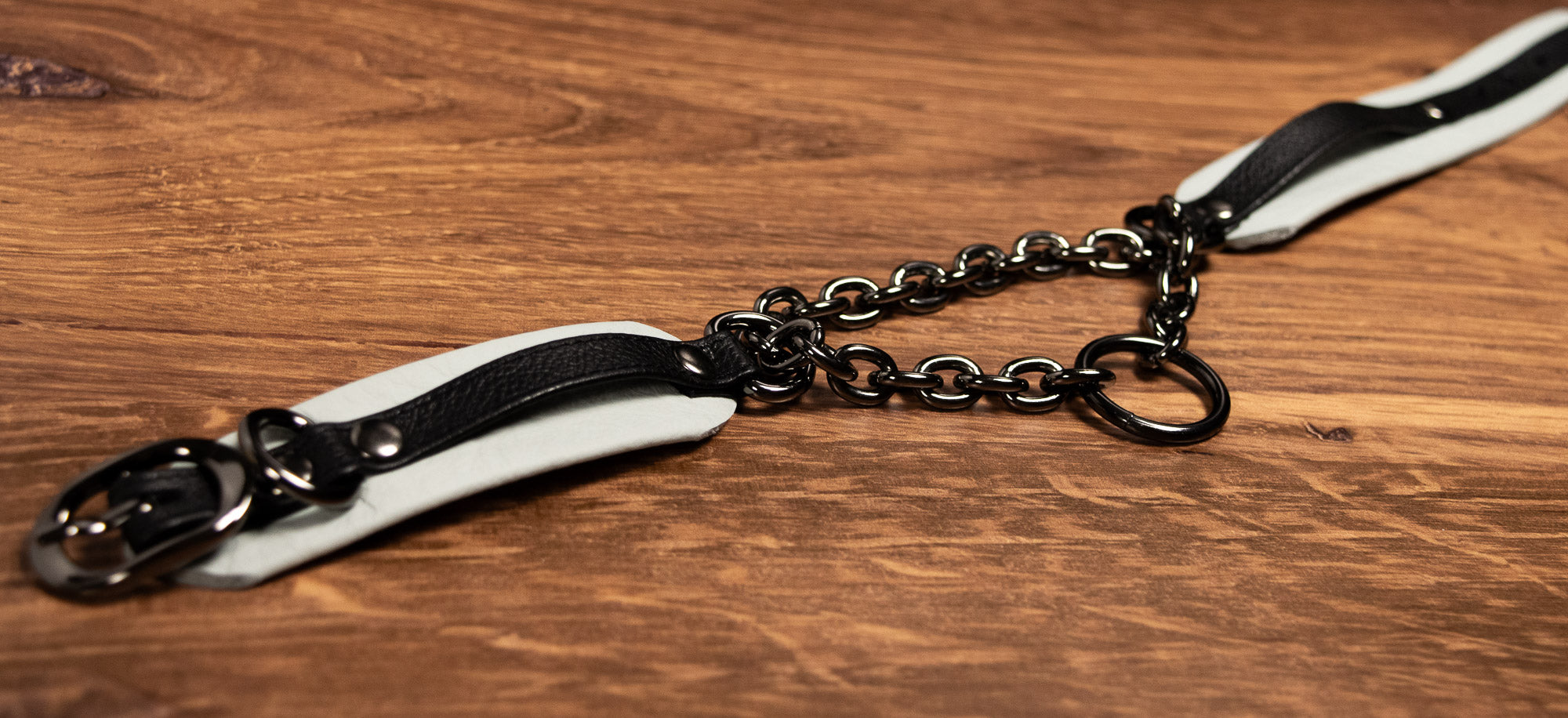 12" - 14.5" Gunmetal Black & Slate Leather Martingale Collar _ LIMITED _