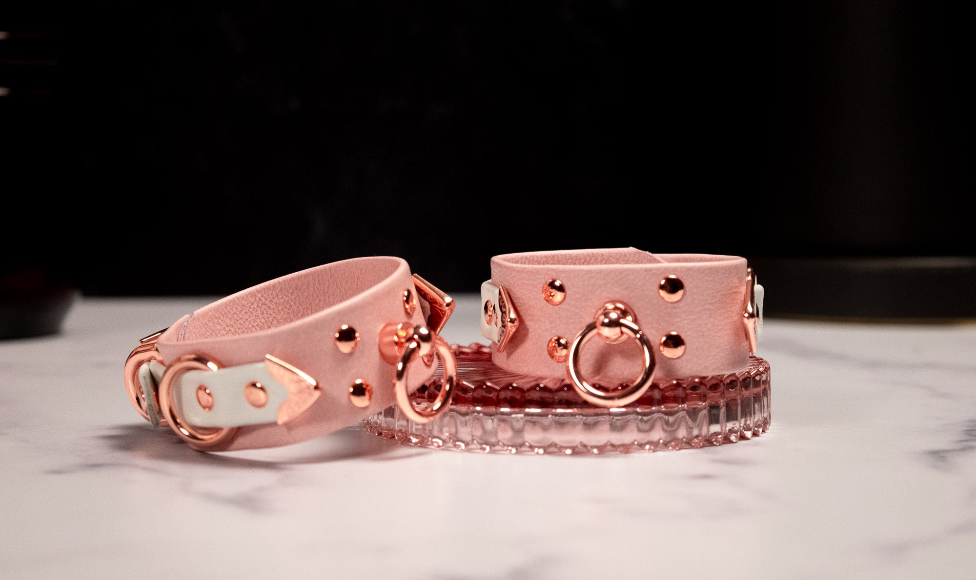 6" - 8" Blush & White Leather Cuffs _ LIMITED _
