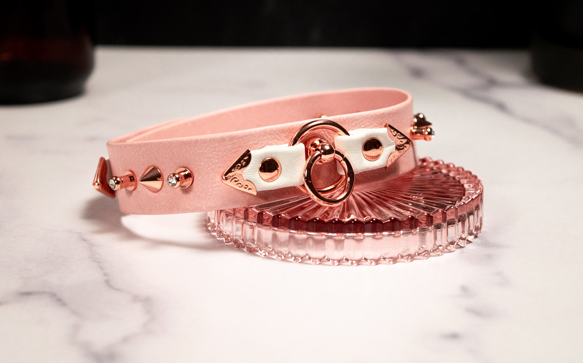 12" - 14.5" Blush & White Leather Collar _ LIMITED _