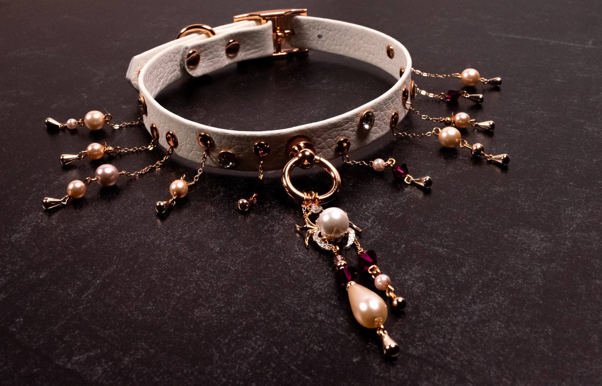 12" - 14.5" Blush & White Leather Collar _ LIMITED _