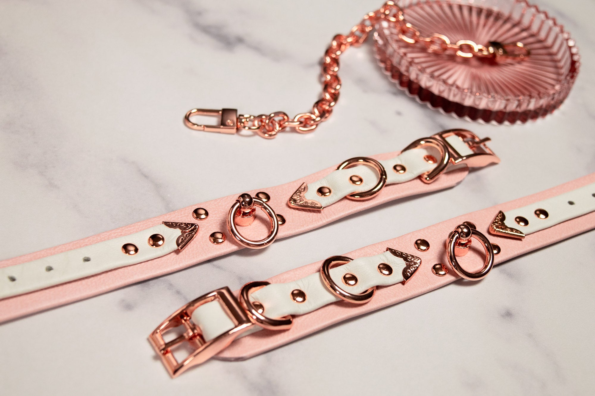 6" - 8" Blush & White Leather Cuffs _ LIMITED _