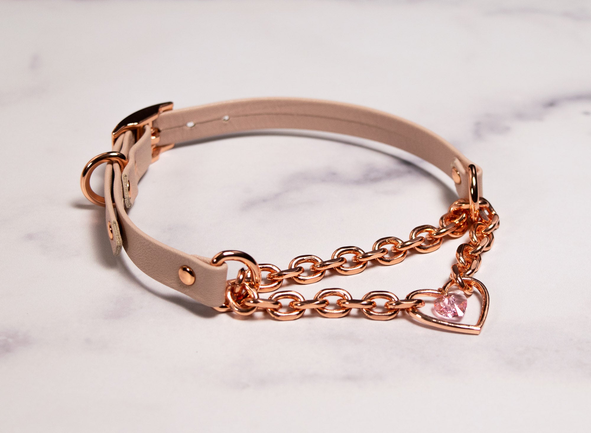 12.5" - 15" Pale Blush Leather Martingale Collar _ LIMITED _