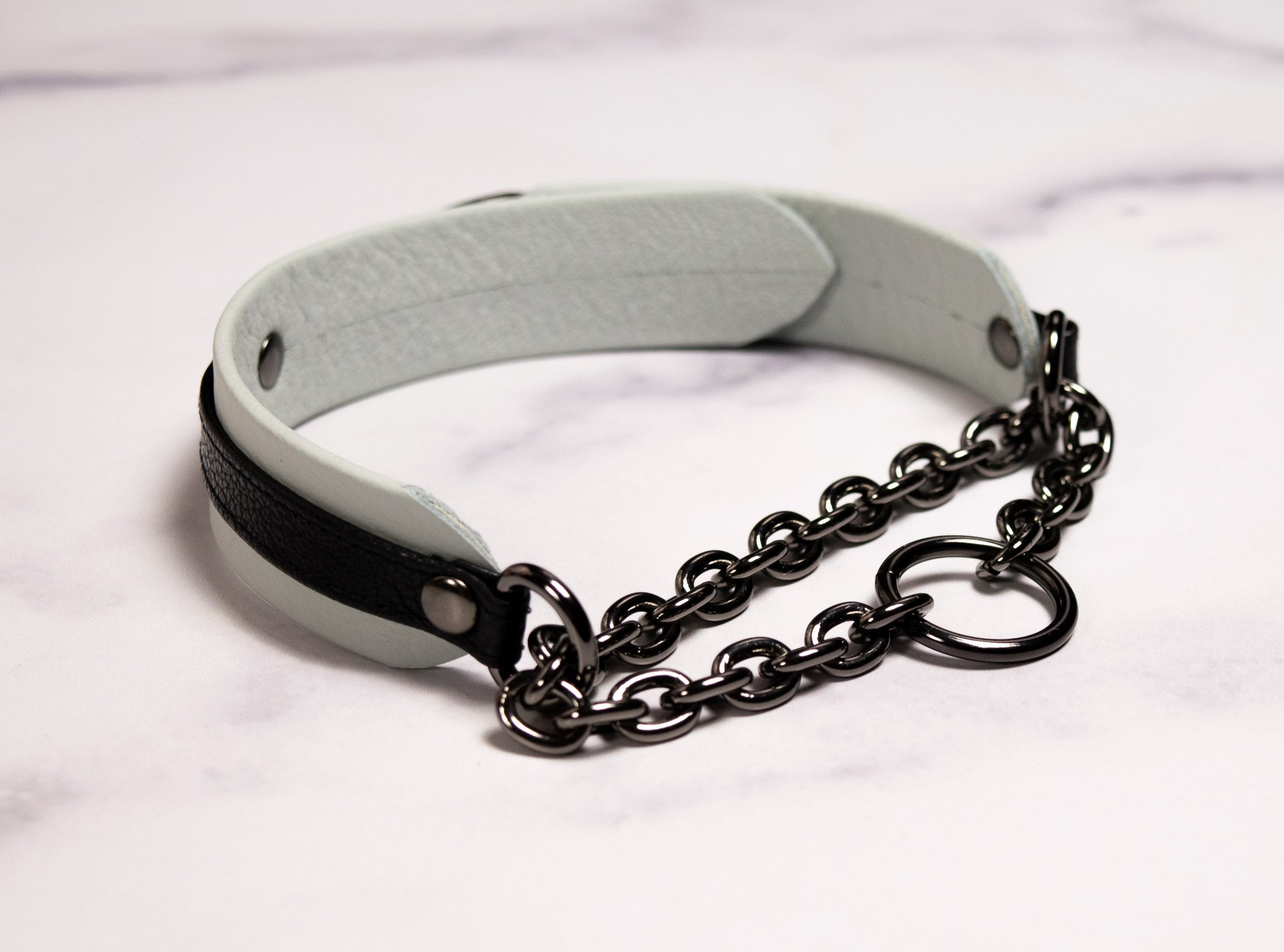 12" - 14.5" Gunmetal Black & Slate Leather Martingale Collar _ LIMITED _