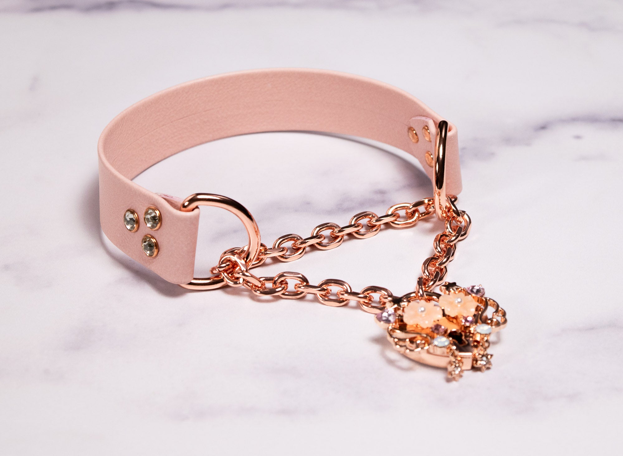 13" Blush Deluxe Leather Martingale Collar _ LIMITED _