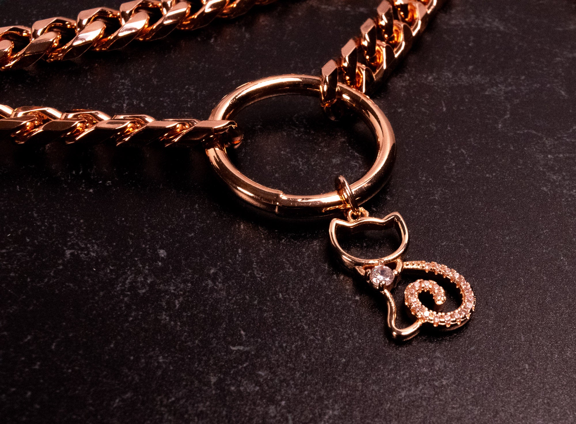"Crystal Kitten" - 12.5" - 15.5" Rose Gold & Slate Leather Martingale Collar _ LIMITED _