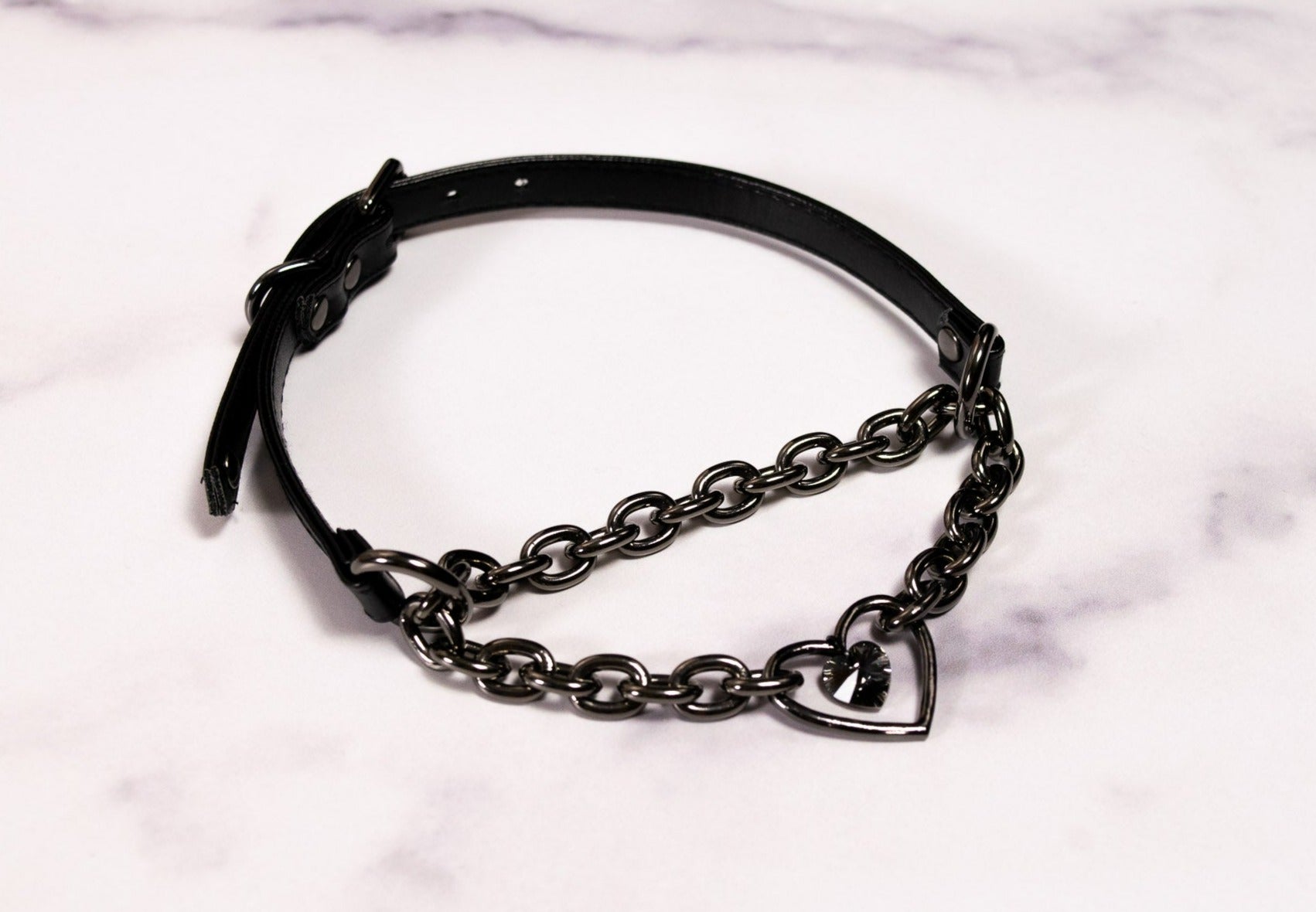 3/8" Design Your Own Swarovski Petite Heart Ring Black Vegan Leather Martingale Collar