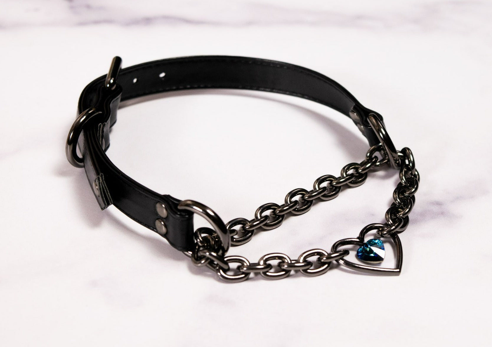 5/8" Design Your Own Swarovski Petite Heart Ring Black Vegan Leather Martingale Collar